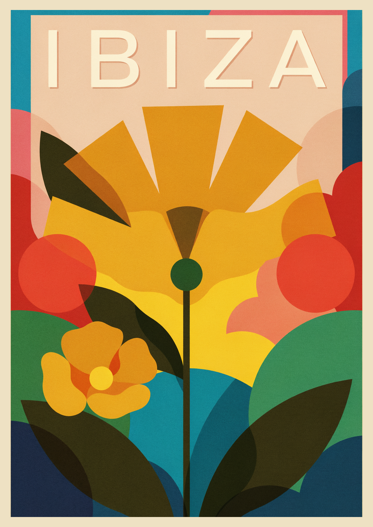 Affiche Ibiza Art déco fleur géométrique vintage