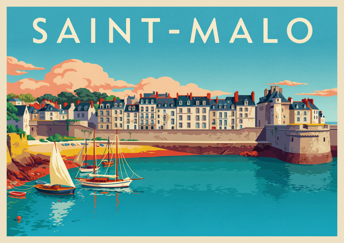 Affiche Saint-Malo port breton vintage années 1930