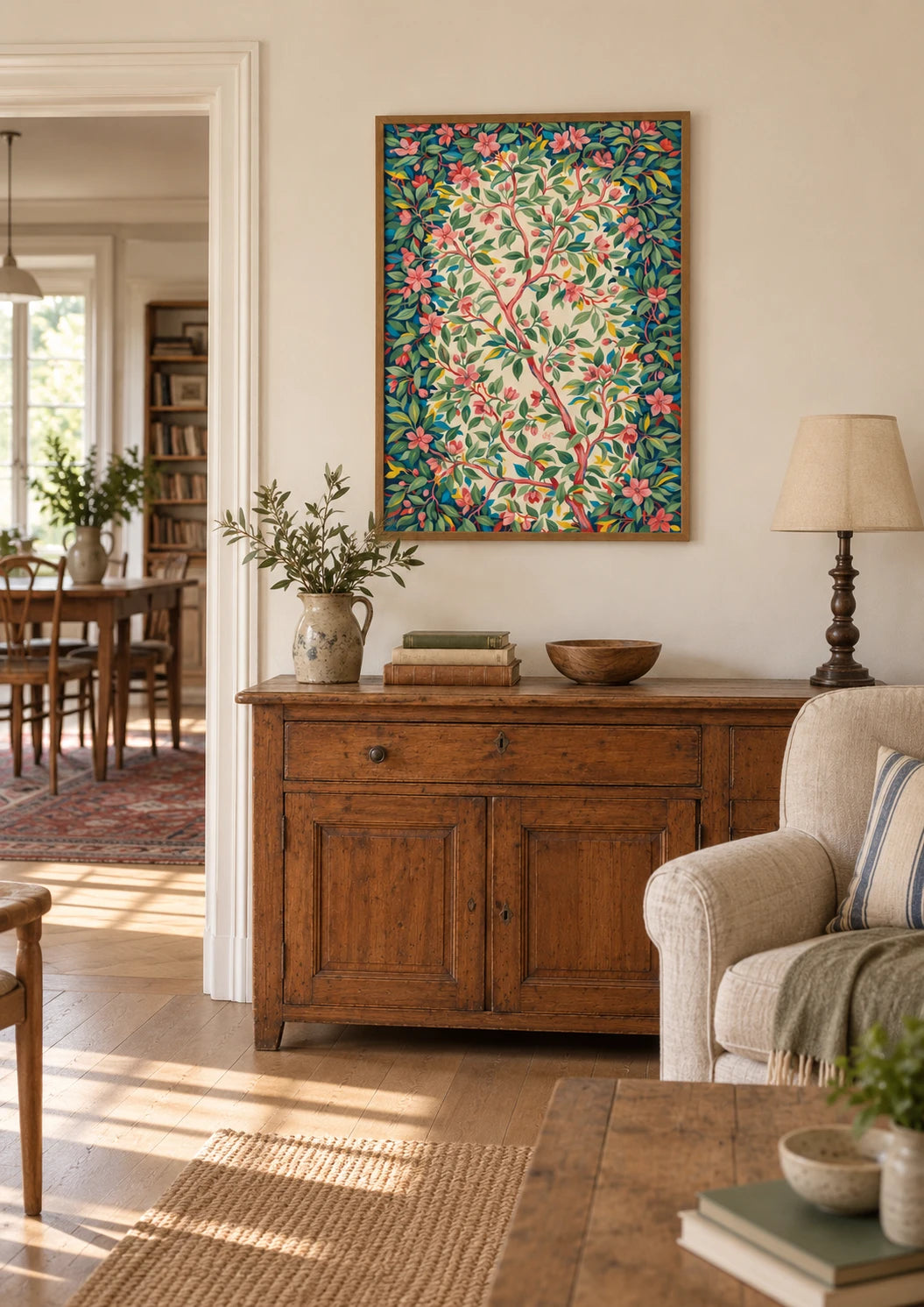 Chambre : mise en situation de Affiche illustration fleur rose XIXe siècle