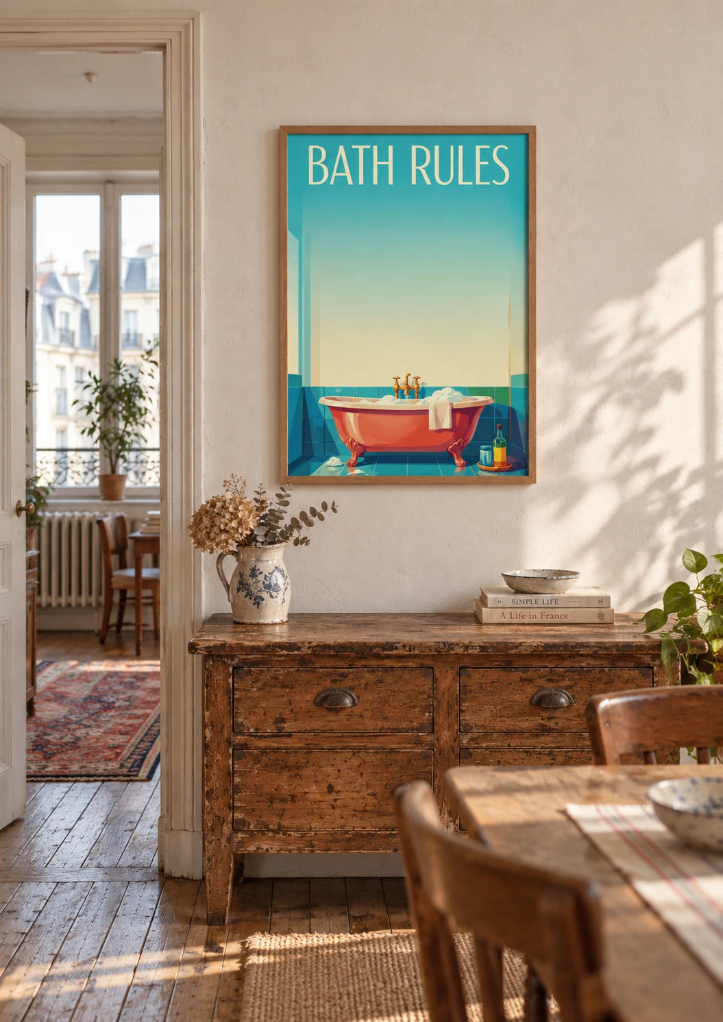 Salle de bain : mise en situation de Affiche salle de bain rétro Bath Rules