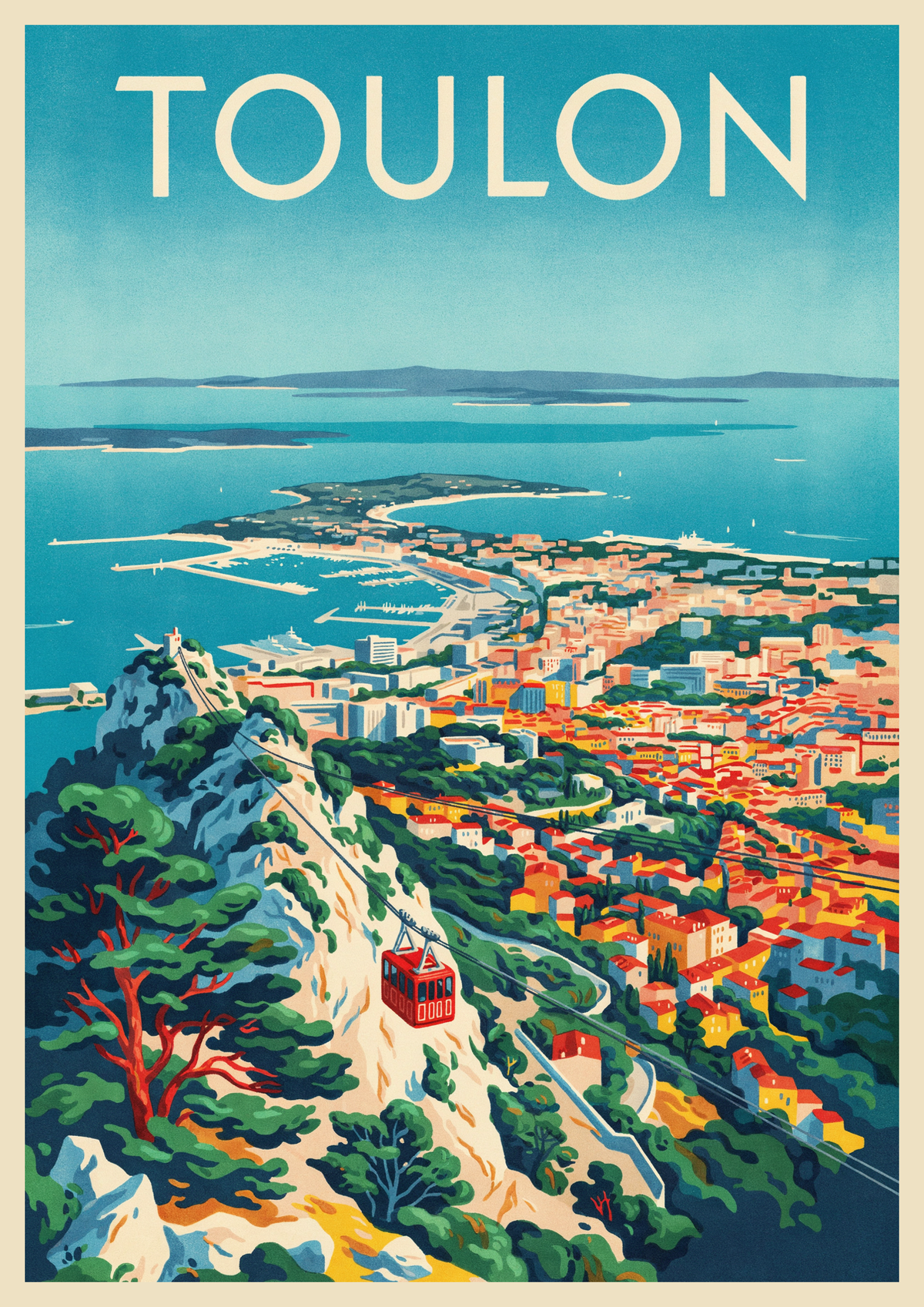 Affiche Toulon Méditerranée téléphérique vintage