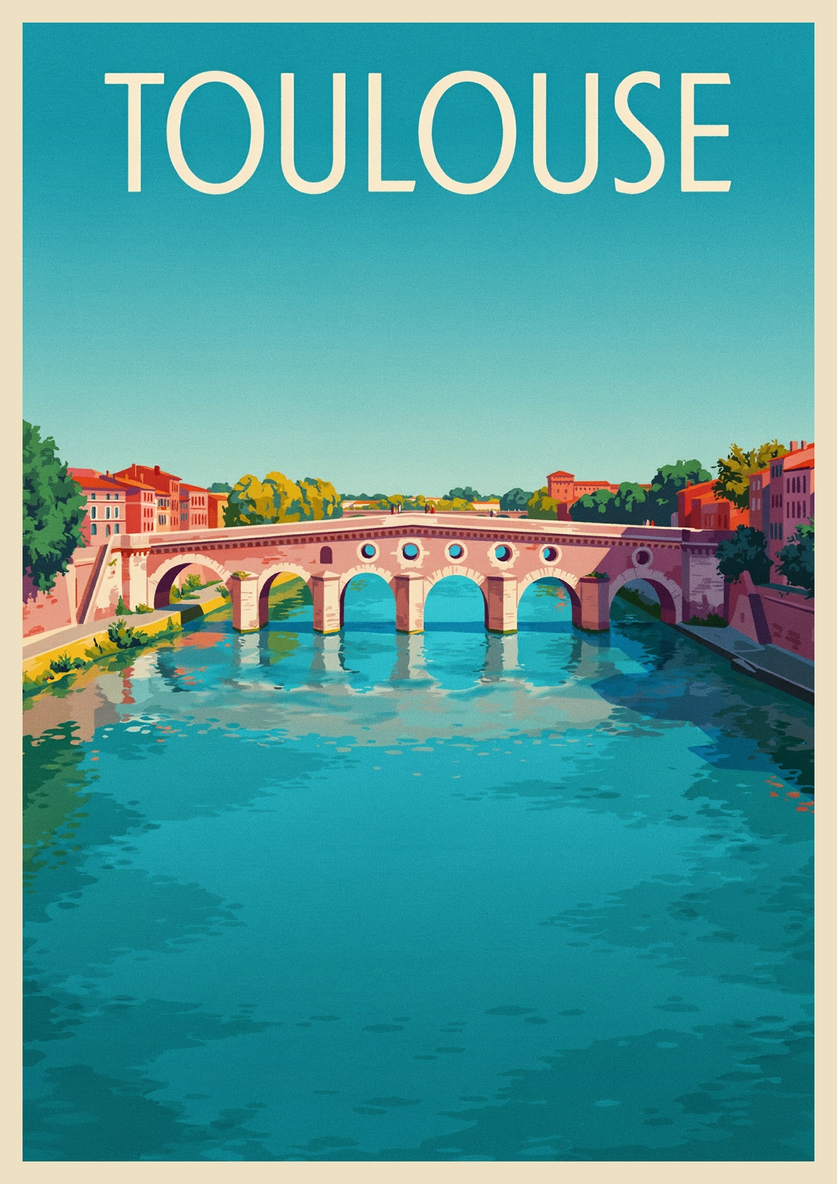 Affiche Pont-Neuf style Art Déco vintage Toulouse