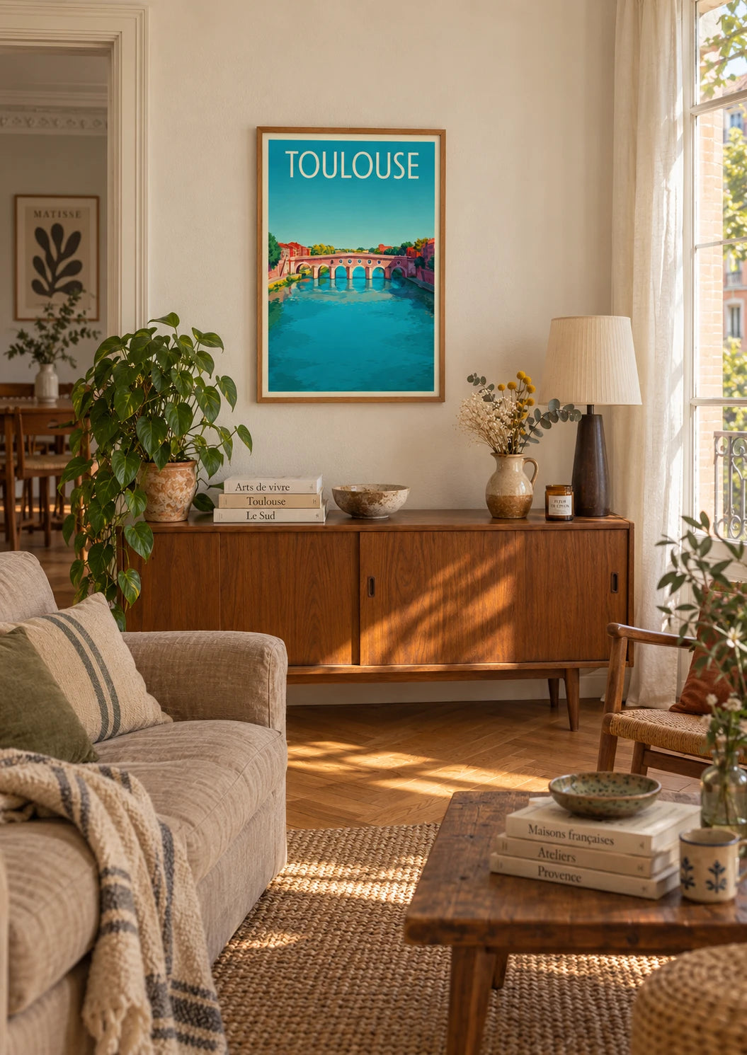 Affiche Pont-Neuf style Art Déco vintage Toulouse, A2, vue éloignée