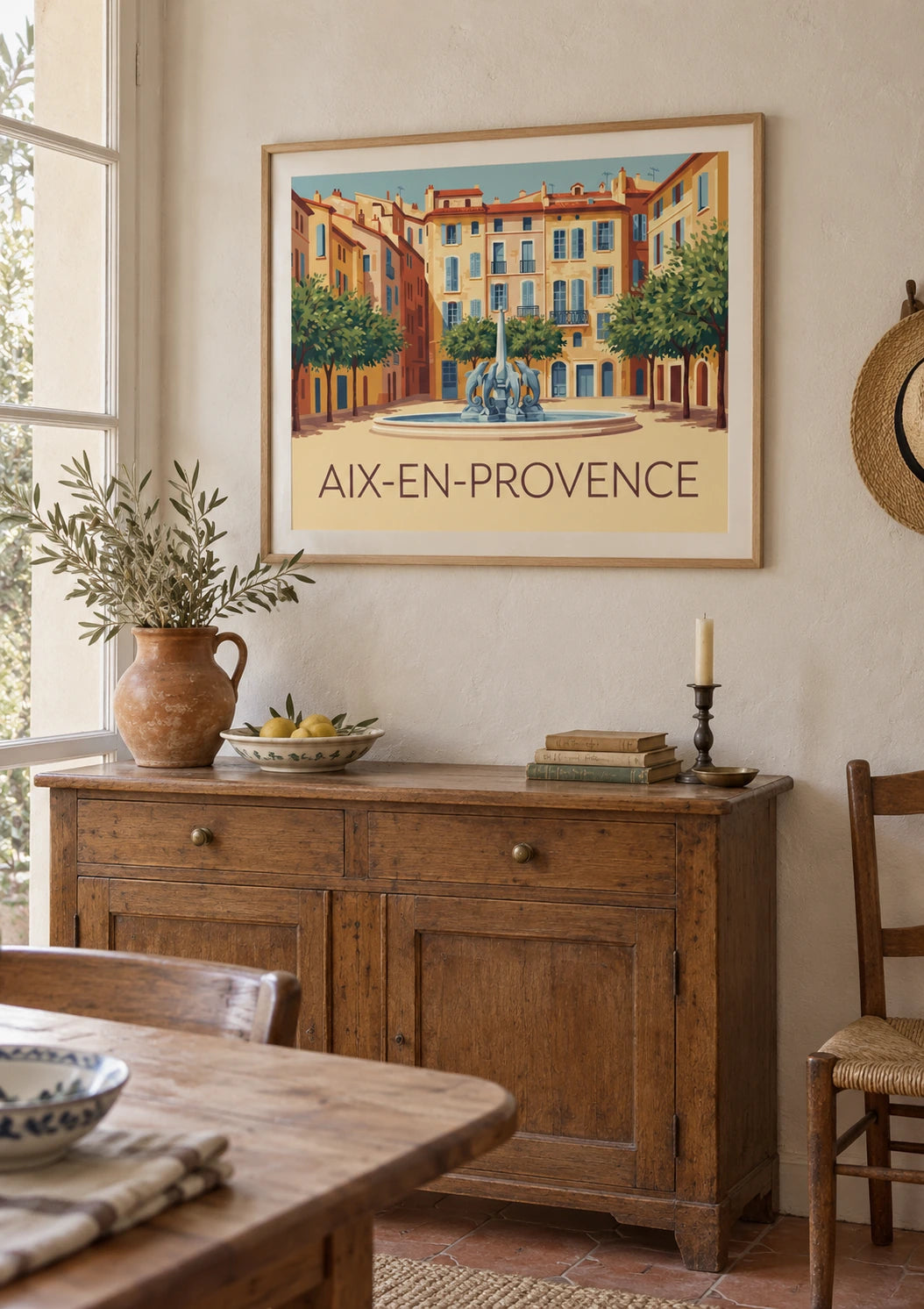 Affiche Aix-en-Provence palais et fontaine style Art déco