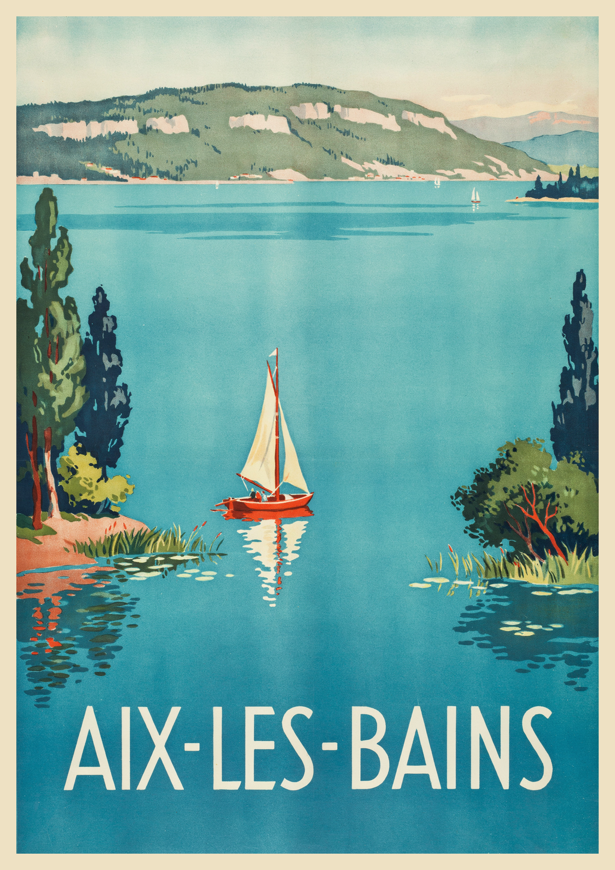 Affiche Aix-les-Bains lac du Bourget bateau voile