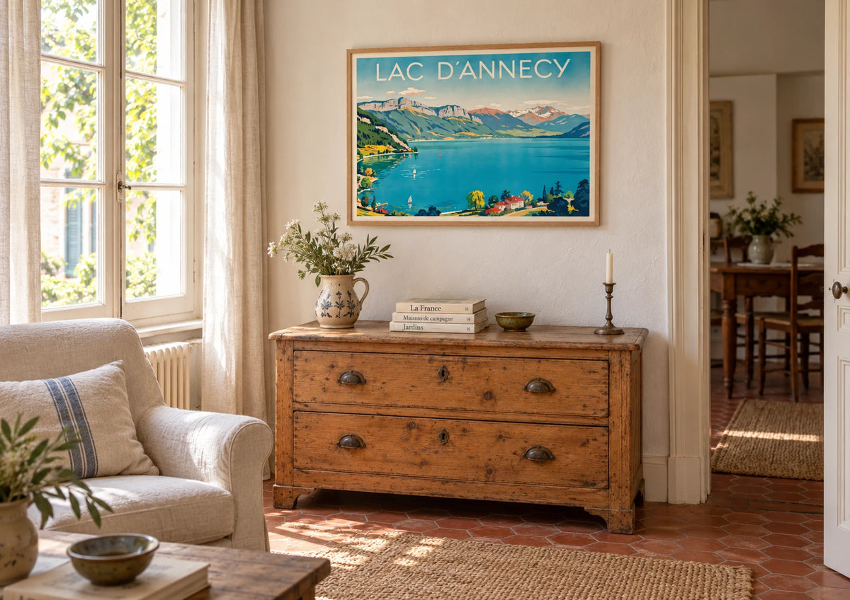 Affiche Lac d'Annecy Haute-Savoie style Art déco, A2, vue éloignée