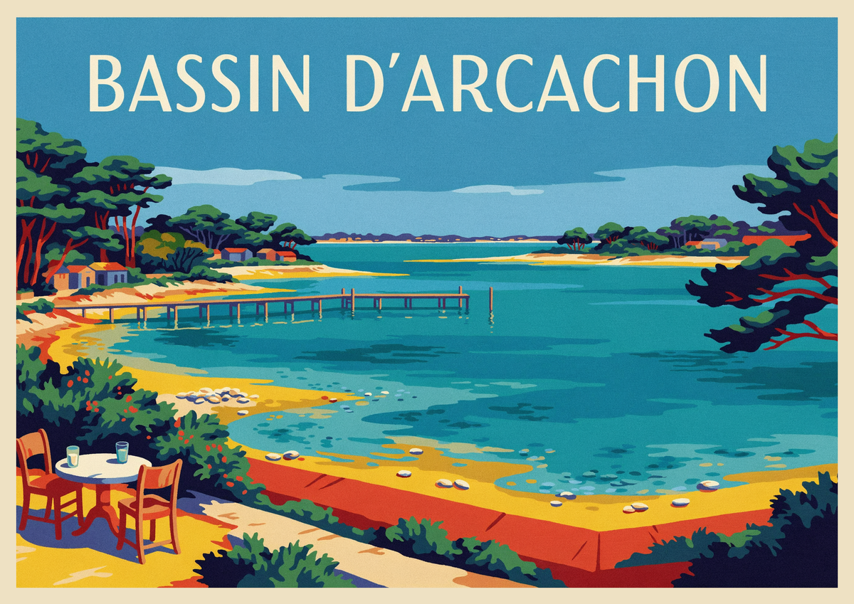 Affiche Bassin style Art Déco Arcachon