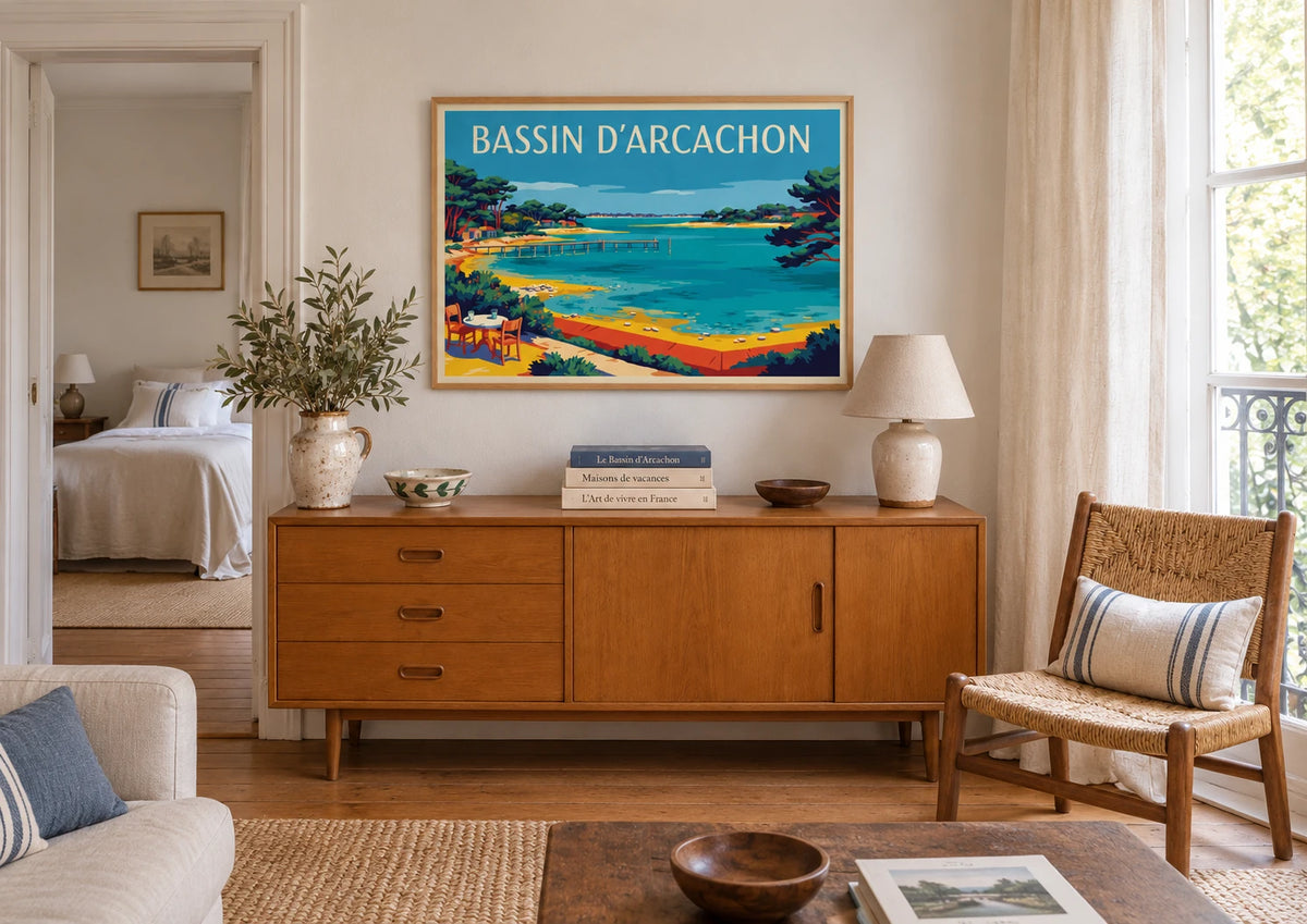 Affiche Bassin style Art Déco Arcachon, A2, vue éloignée
