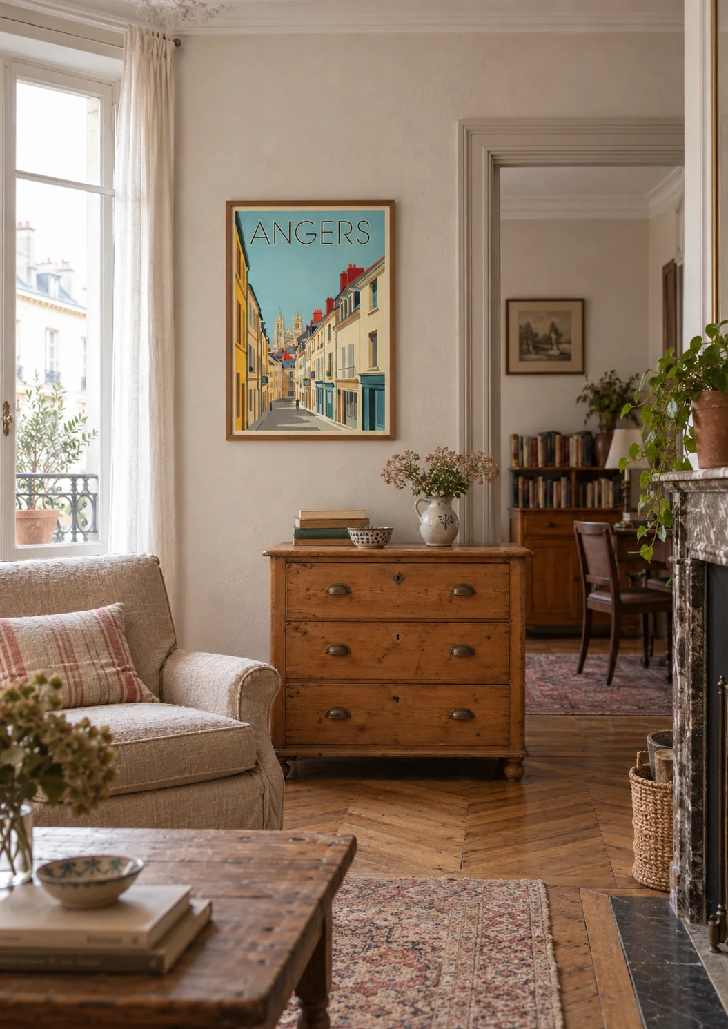 Affiche Angers Maine et Loire style Art déco, A2, vue éloignée