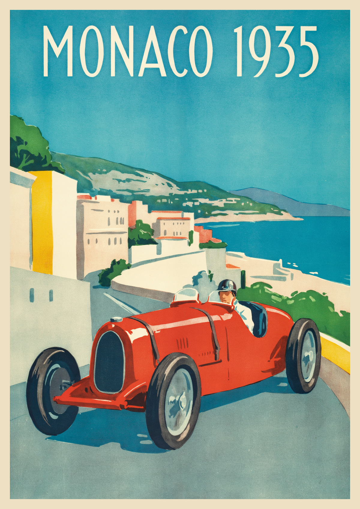 Affiche Grand Prix Monaco 1935 voiture de course