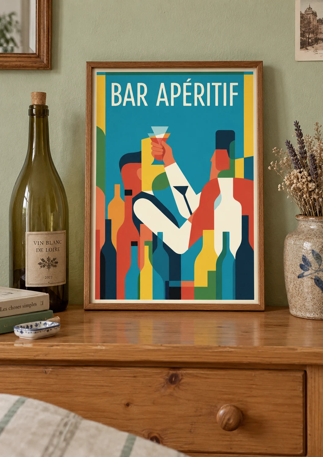 Cuisine : mise en situation de Affiche Bar Apéritif Barman Cocktail Art Déco