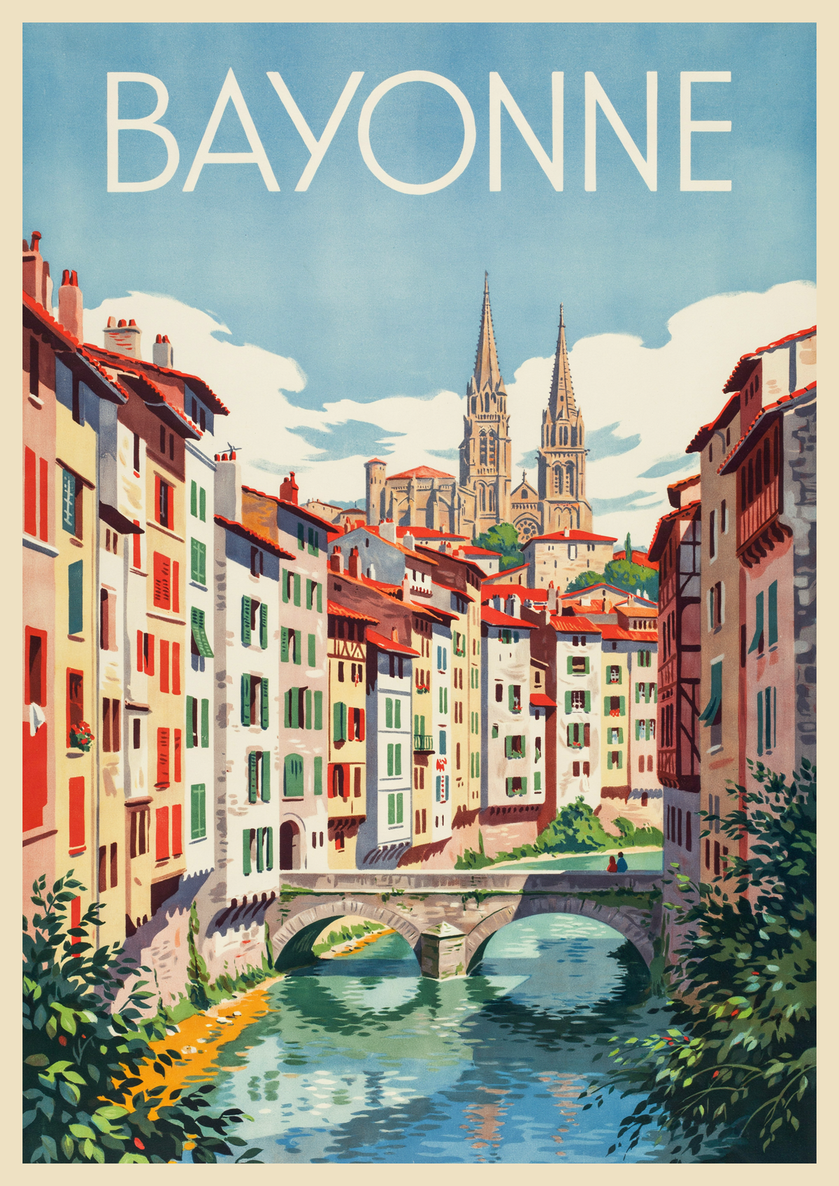 Affiche Architecture Médiévale et Pont Historique Bayonne