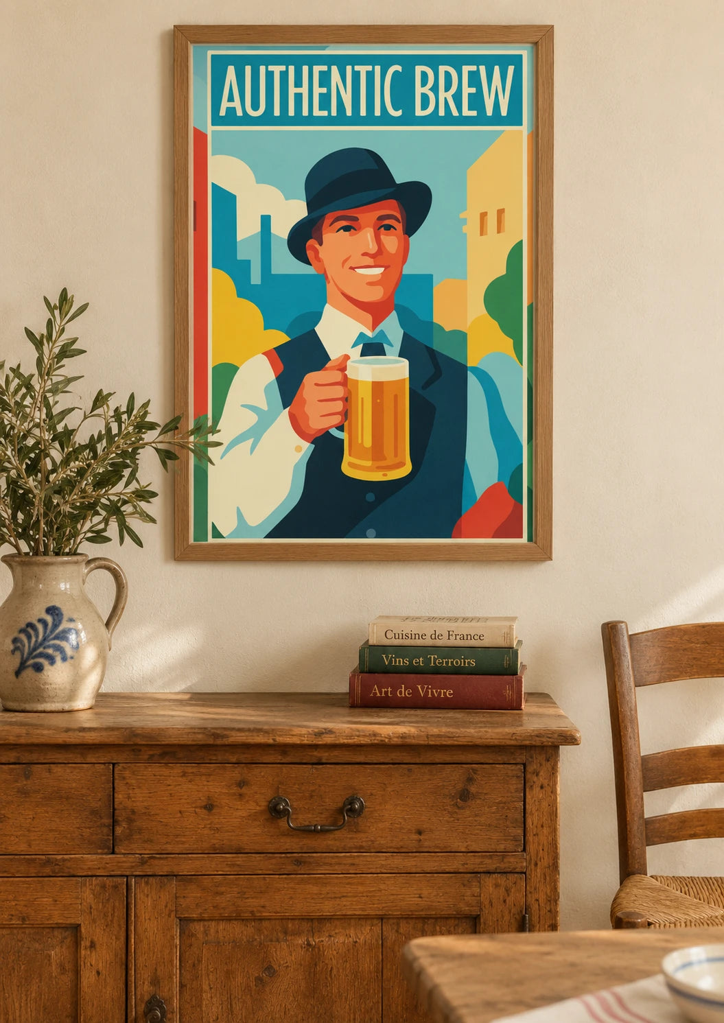Mise en situation de Affiche bière homme élégant années 1920