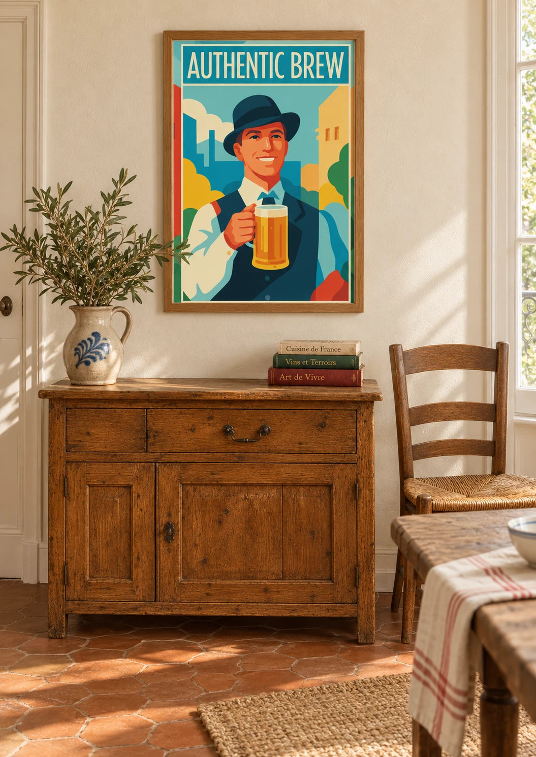 Cuisine : mise en situation de Affiche bière homme élégant années 1920