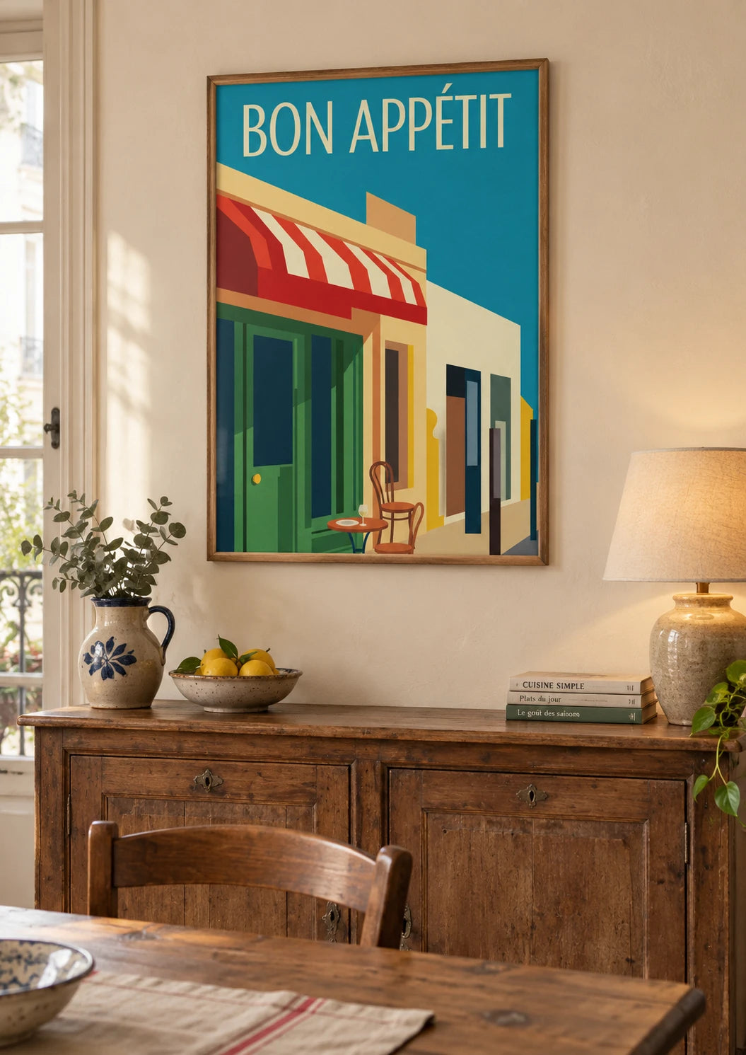 Mise en situation de Affiche Bistro Bon Appétit restaurant français rétro