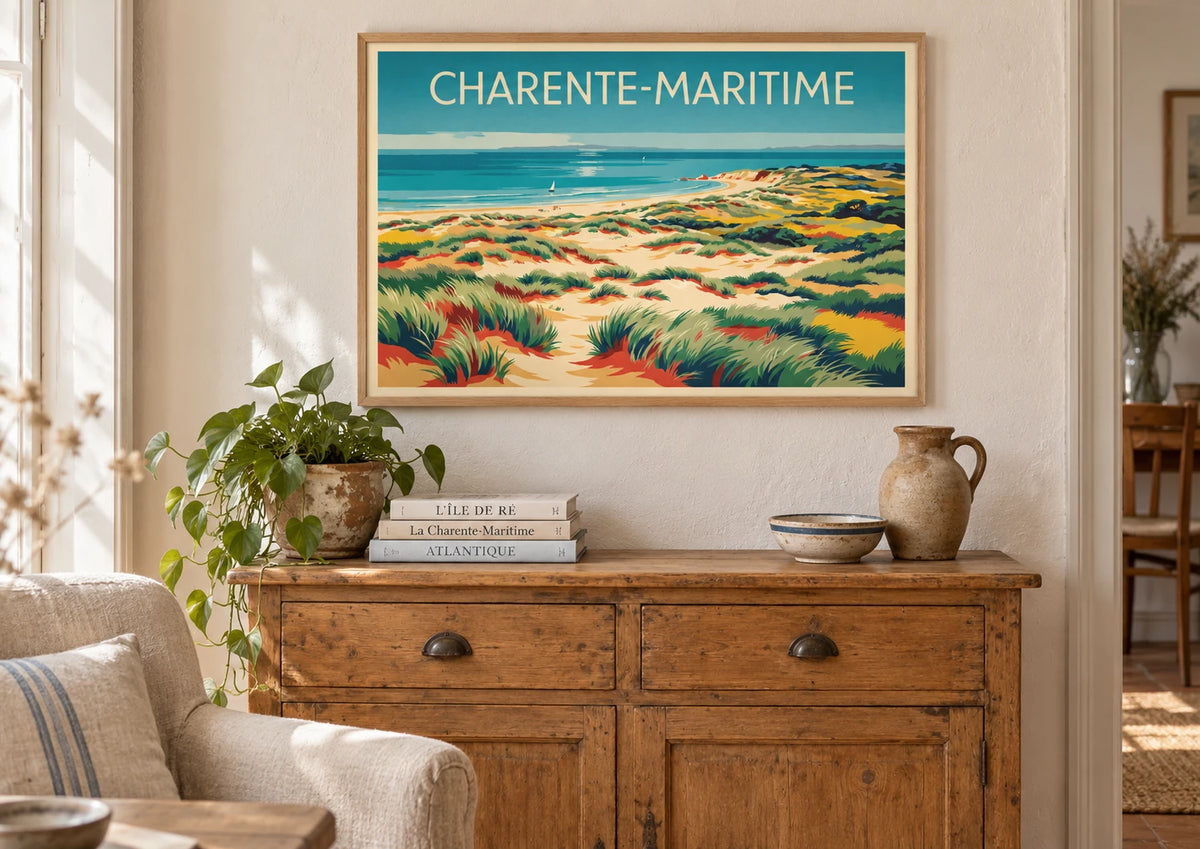 Mise en situation de Affiche Charente-Maritime côte atlantique style années 1930