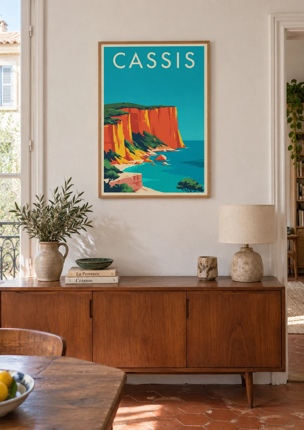 Mise en situation de Affiche Cassis Côte d'Azur falaises méditerranée