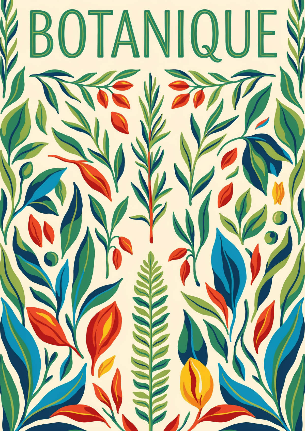 Affiche botanique vintage, feuilles et graines