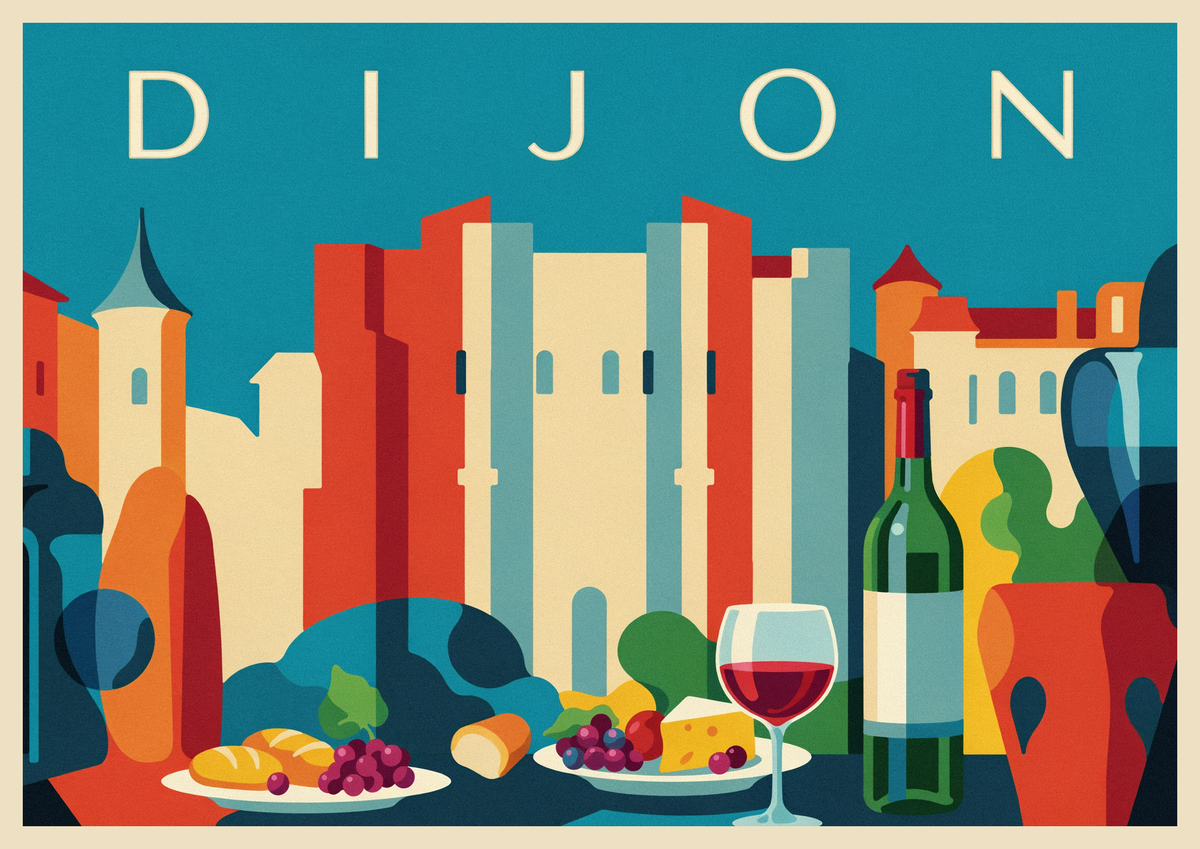 Affiche Dijon cité gastronomique et viticole Art déco