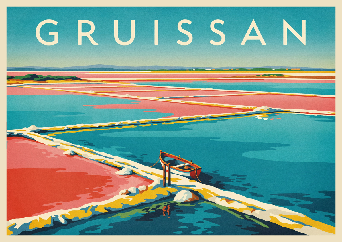 Affiche Salin de Gruissan bateau et poteau amarrage