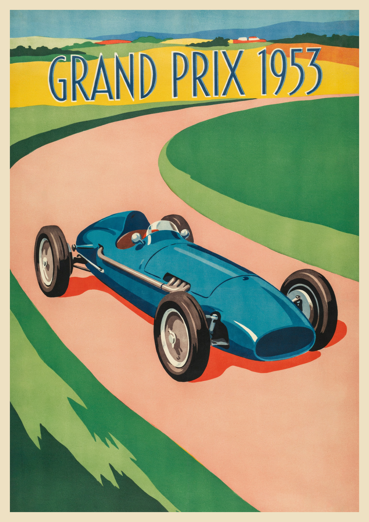 Affiche Grand Prix 1953 voiture de course