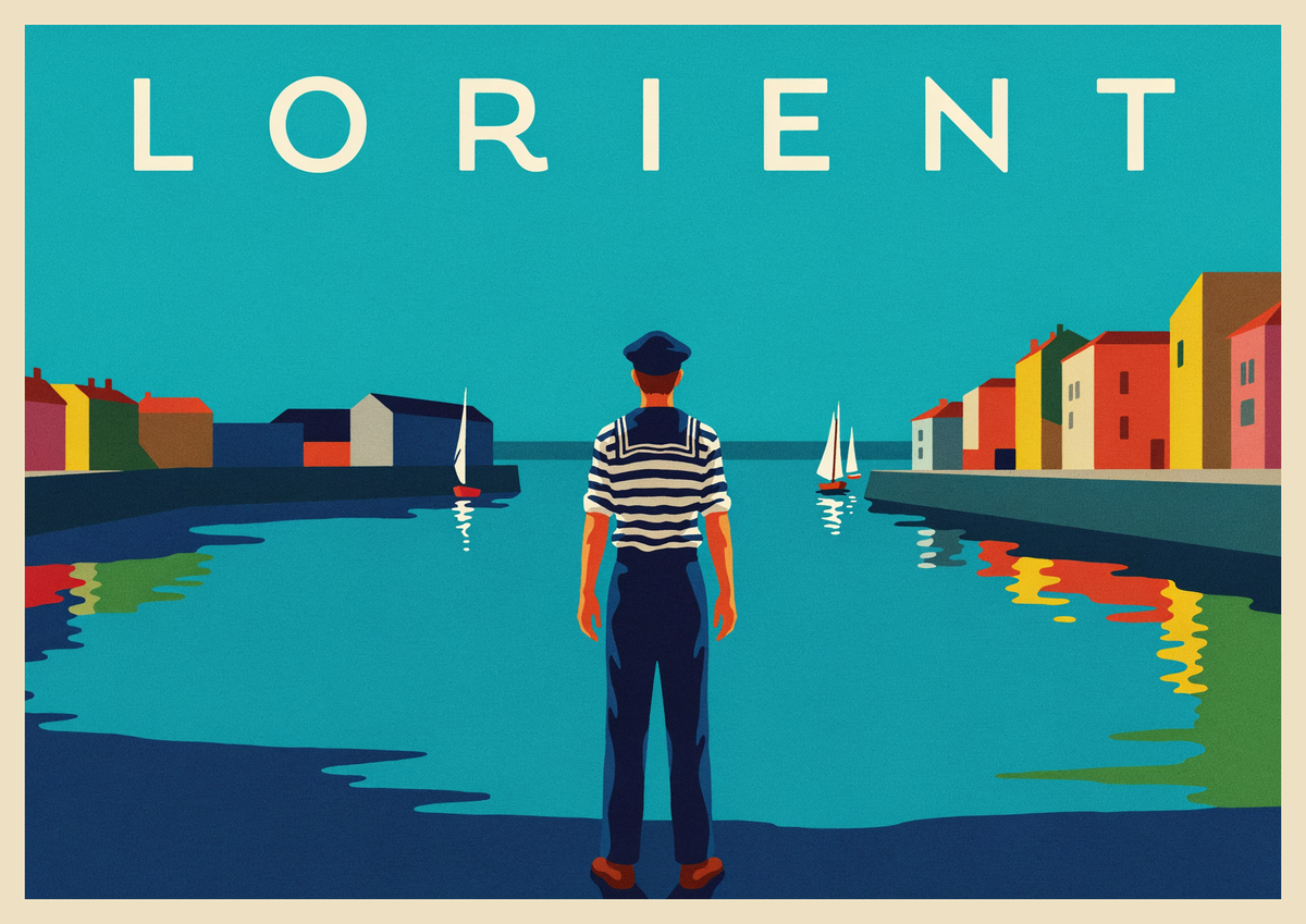 Affiche Lorient marin et voiliers côte bretonne