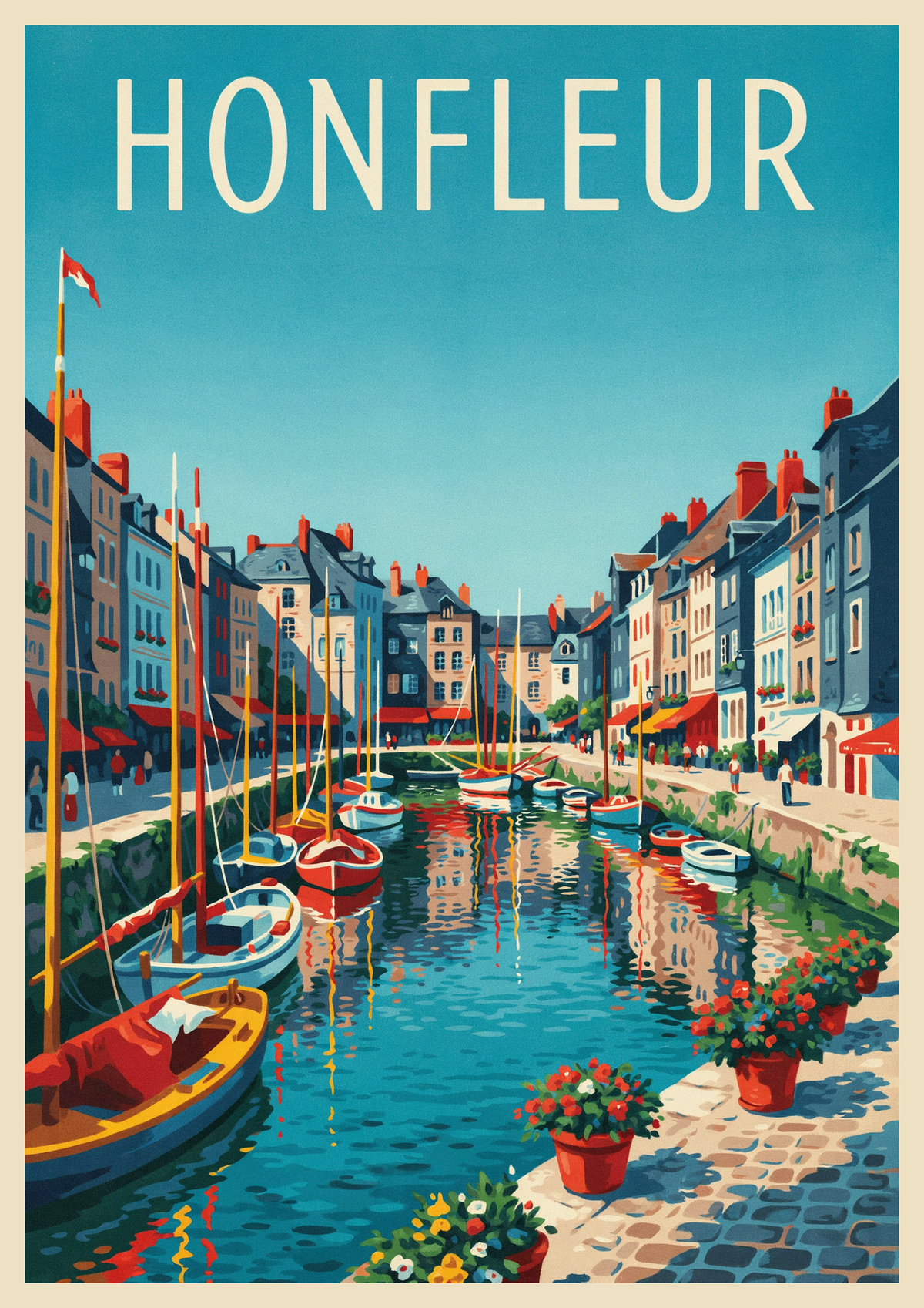 Affiche Honfleur bateaux à voiles architecture normande