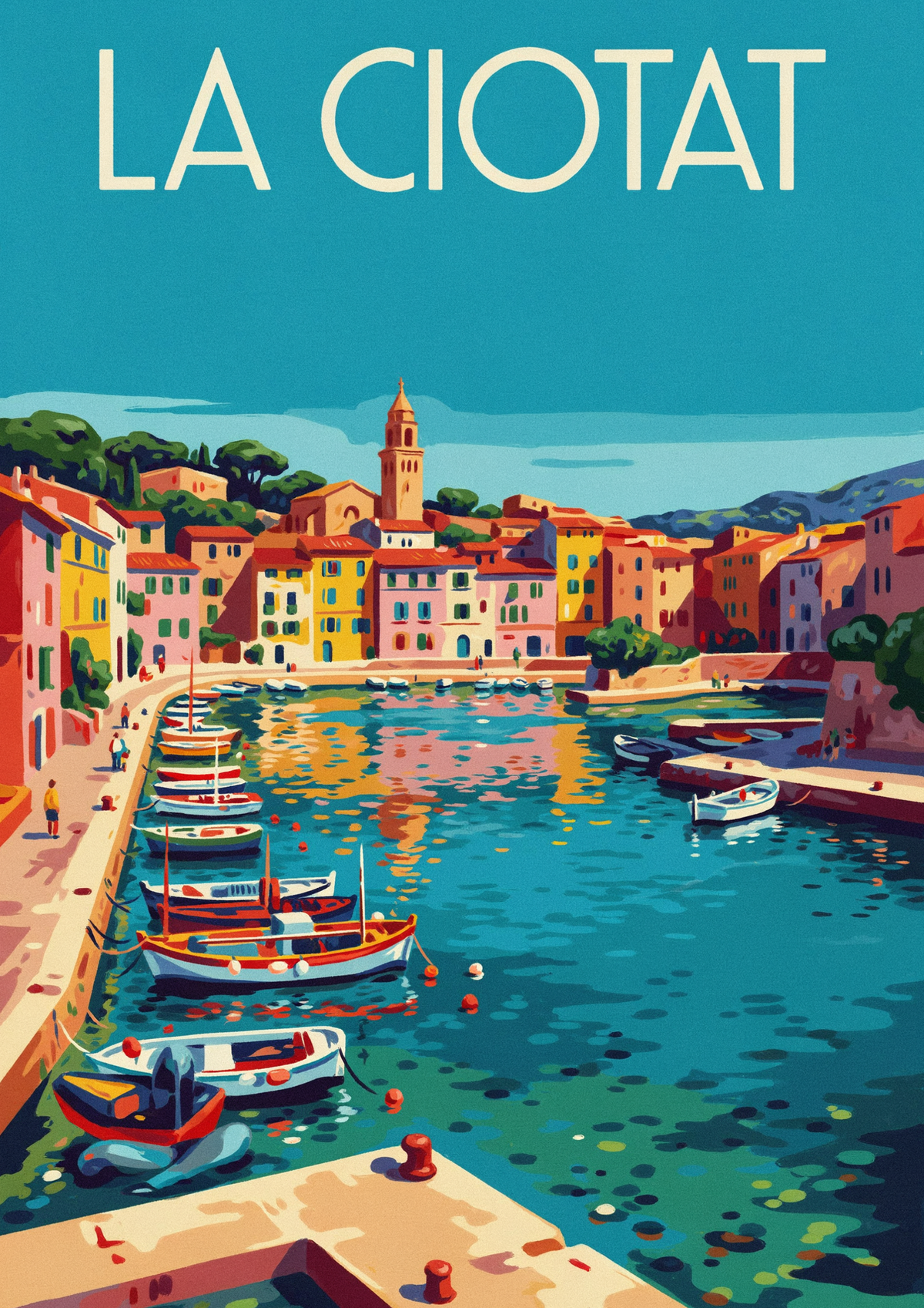 Affiche La Ciotat port provençal barques colorées
