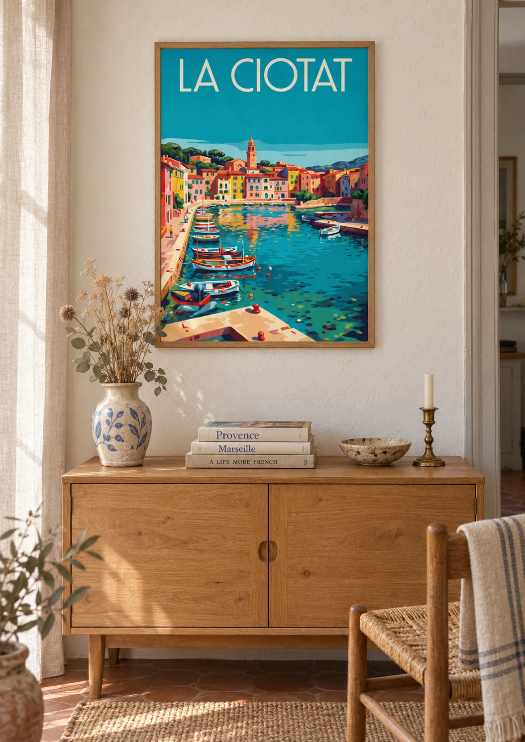 Mise en situation de Affiche La Ciotat port provençal barques colorées