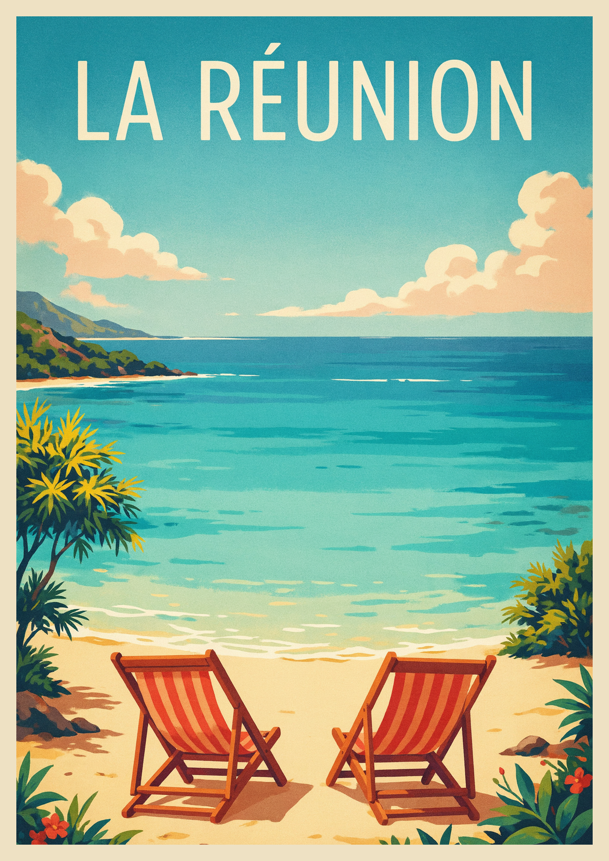 Affiche Chaises longues face à la mer La Réunion