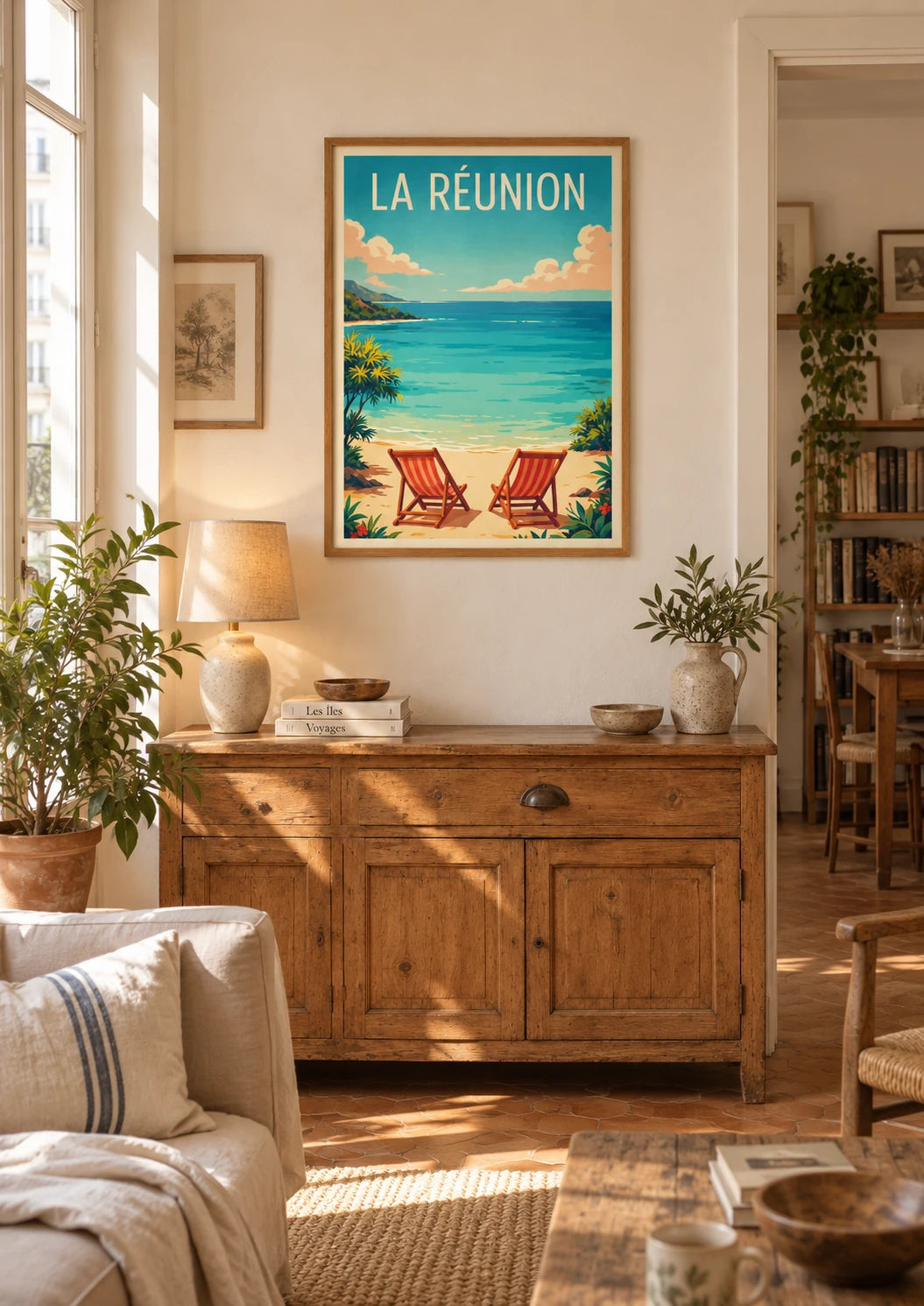 Affiche Chaises longues face à la mer La Réunion, A2, vue éloignée