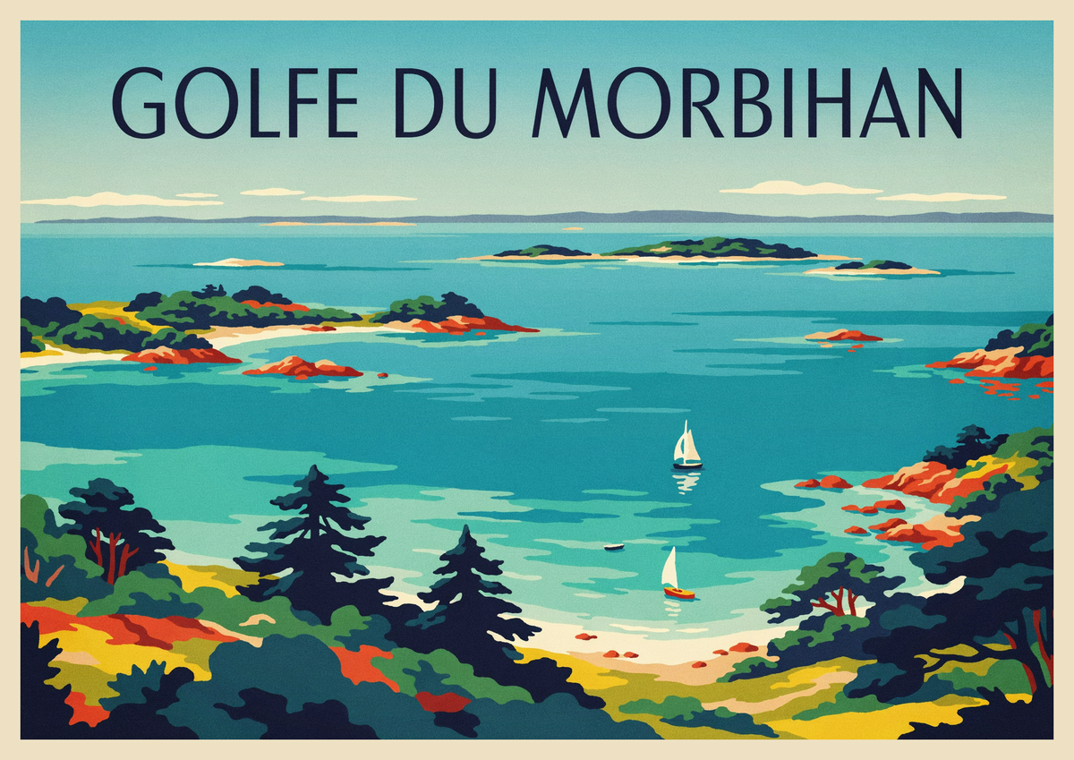 Affiche Morbihan Golfe années 1930 style Art Déco