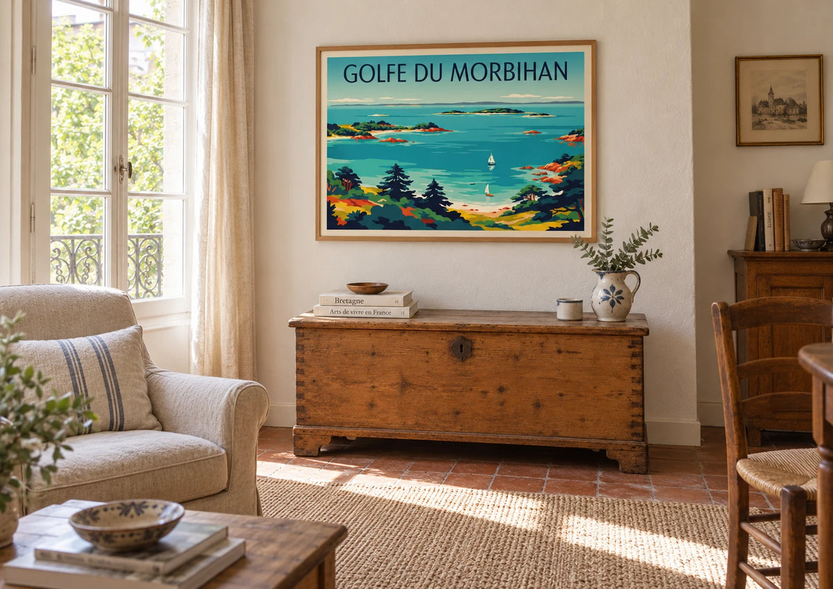 Affiche Morbihan Golfe années 1930 style Art Déco, A2, vue éloignée