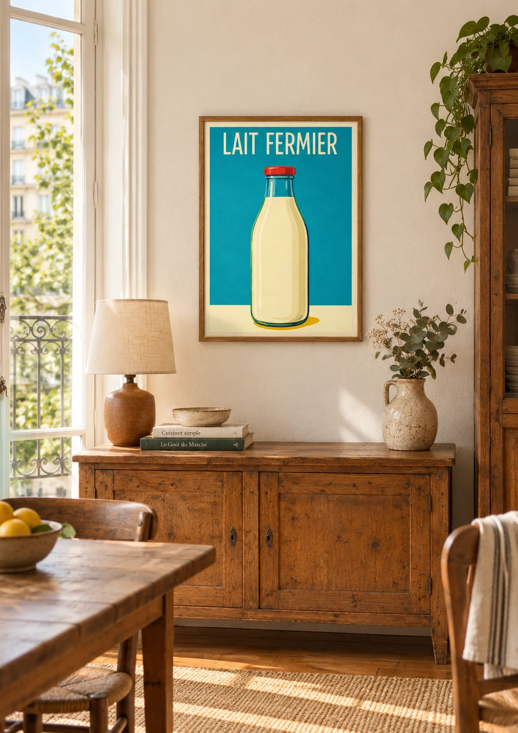 Affiche Lait fermier français années 1980 Publicitaire, A2, vue éloignée