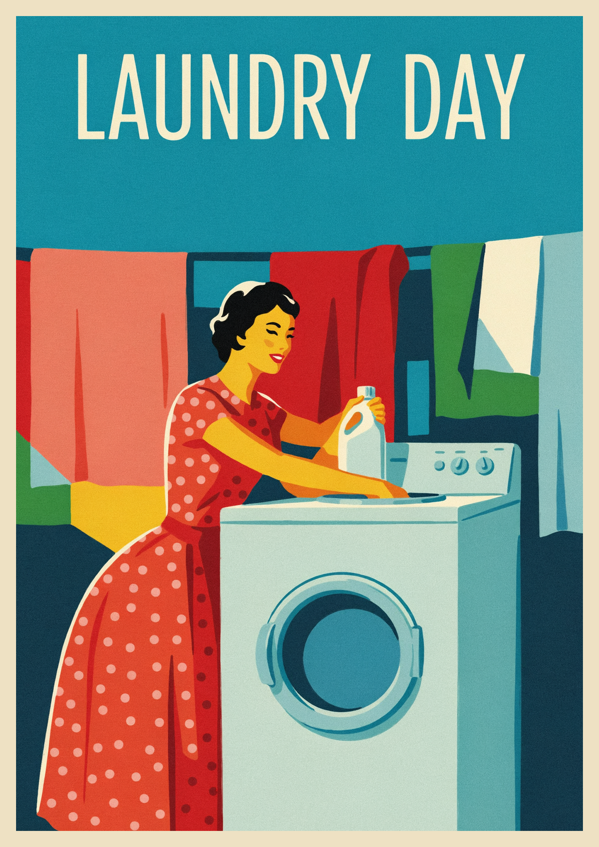 Affiche femme rétro lessive année 1950