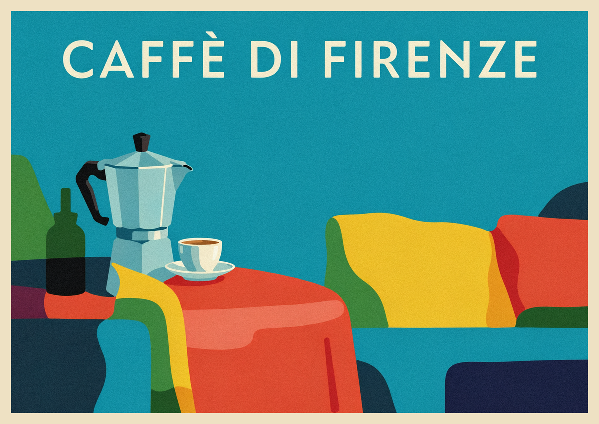 Affiche Caffè di Florence avec cafetière moka italienne