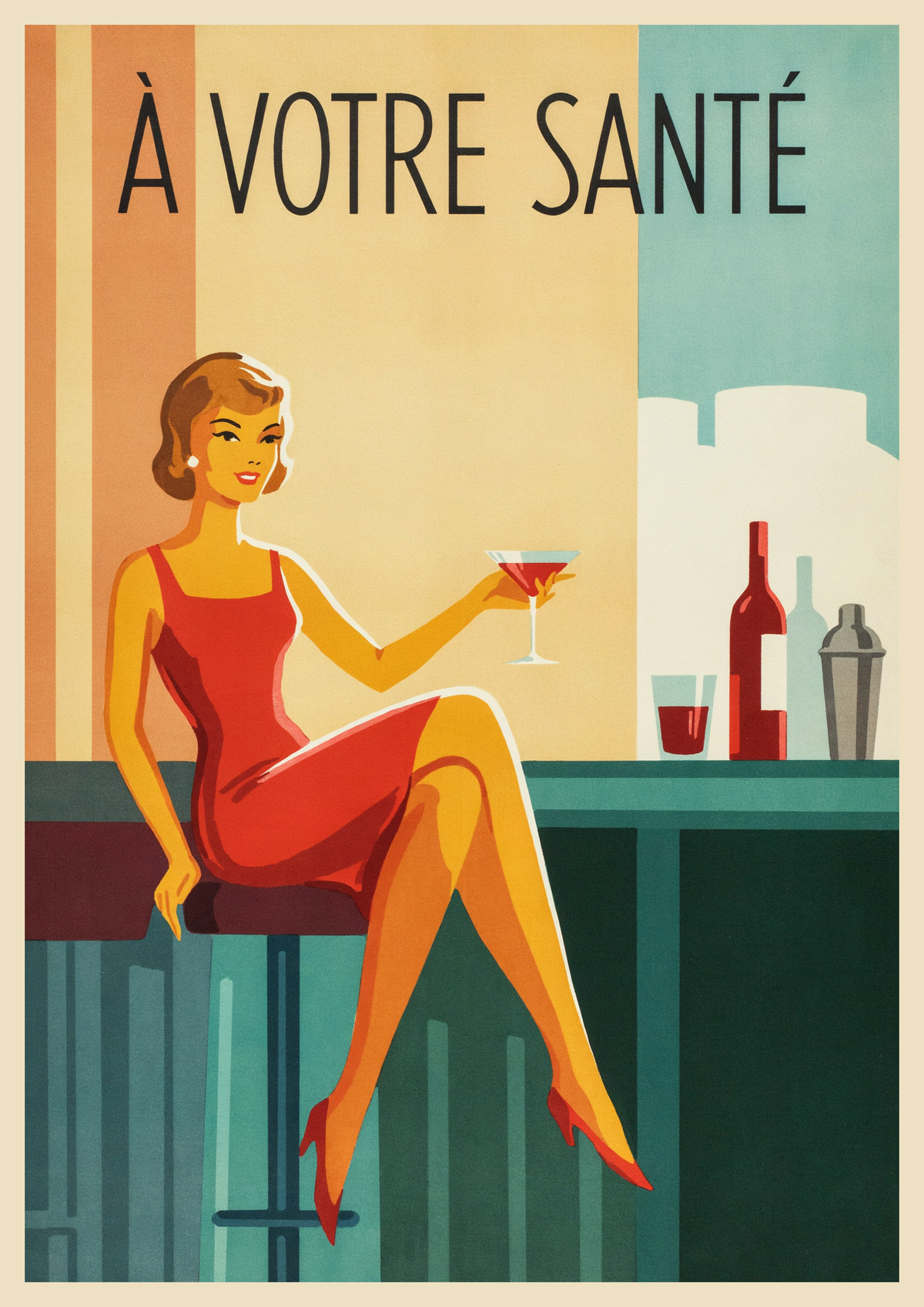 Affiche bar femme élégante années 1950