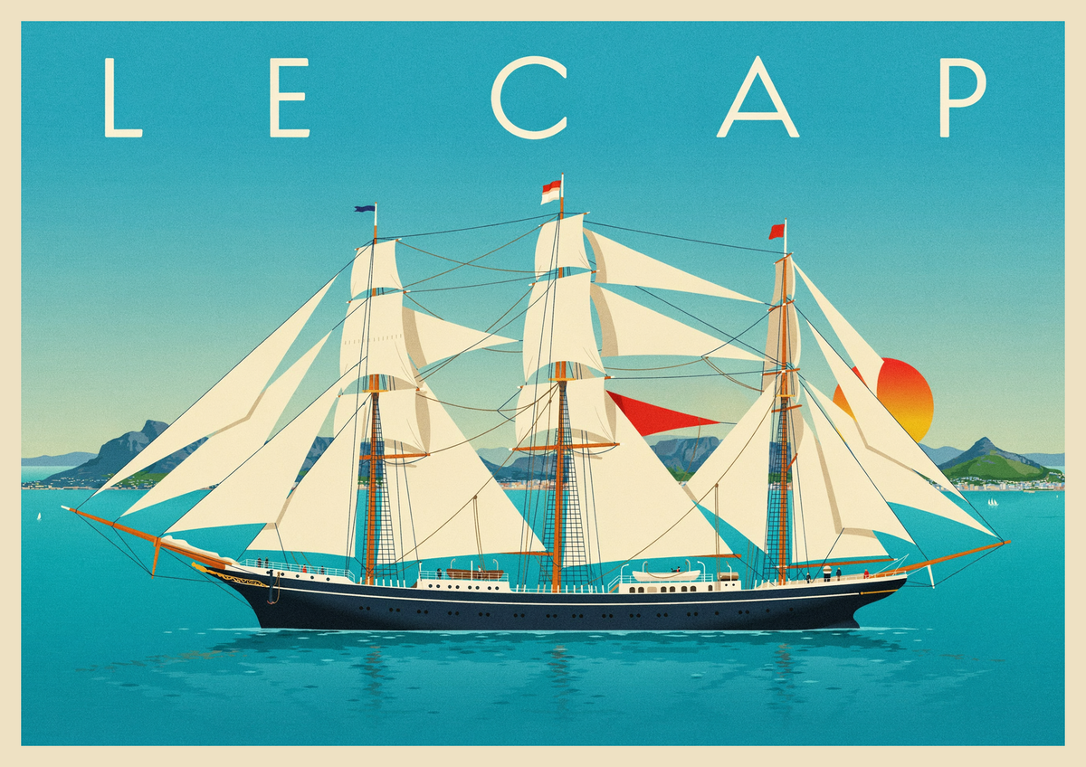 Affiche Le Cap navigation à voile rétro