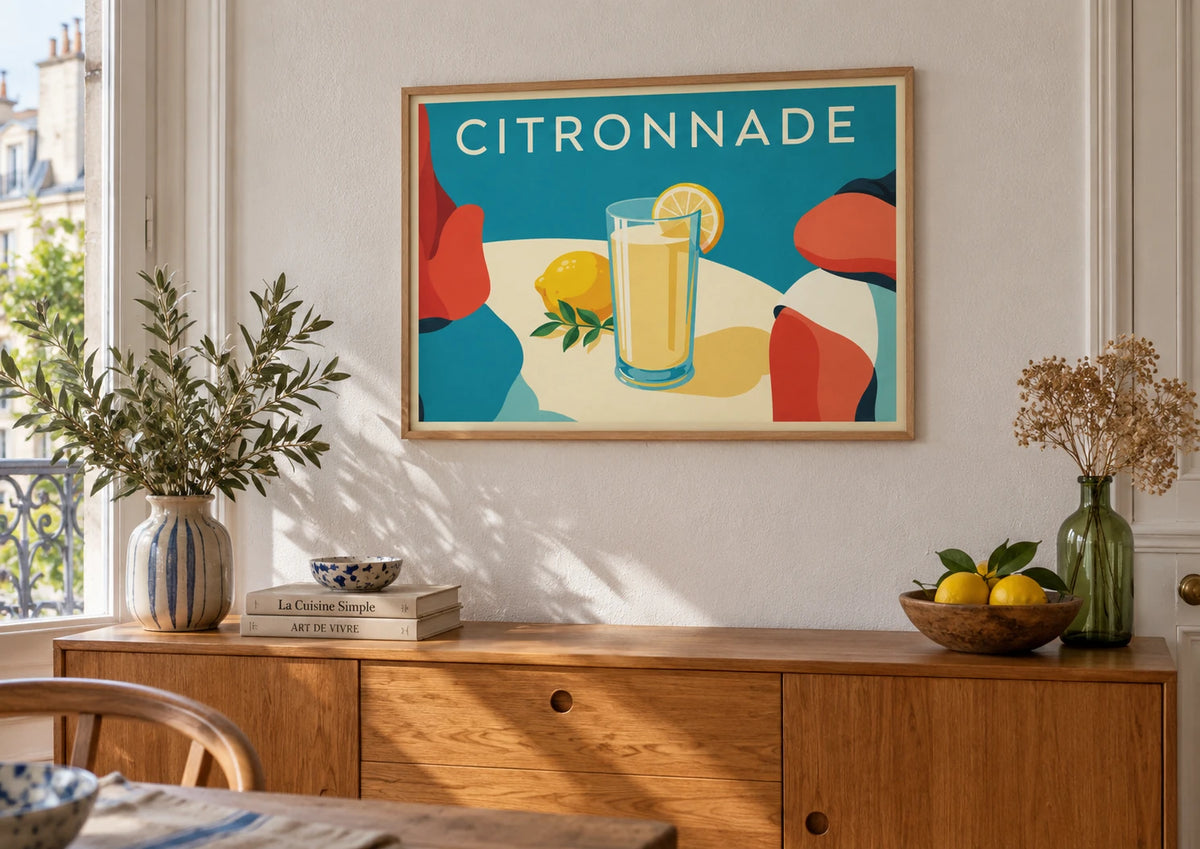Mise en situation de Affiche boisson rafraîchissante citronnade à l'ancienne