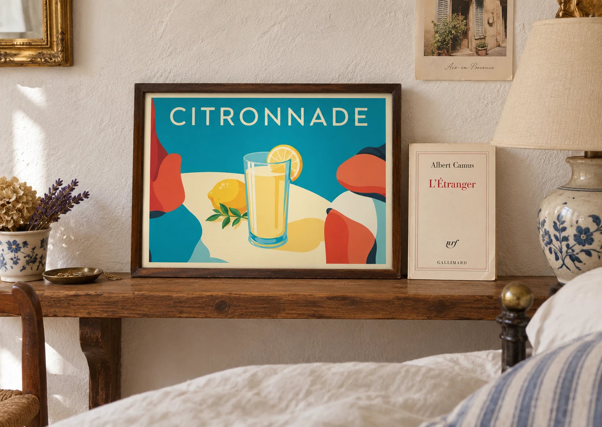 Cuisine : mise en situation de Affiche boisson rafraîchissante citronnade à l'ancienne