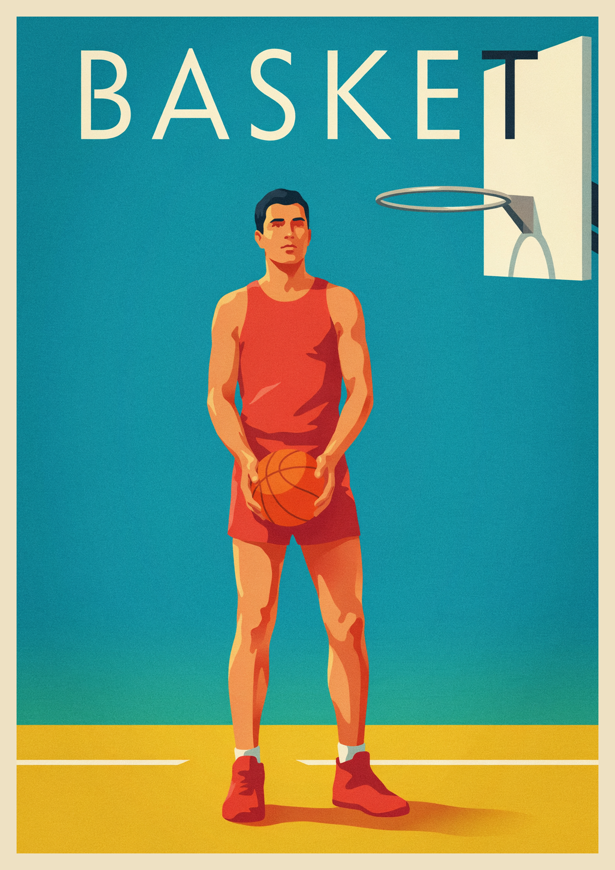 Affiche Basketball joueur saut panier rétro