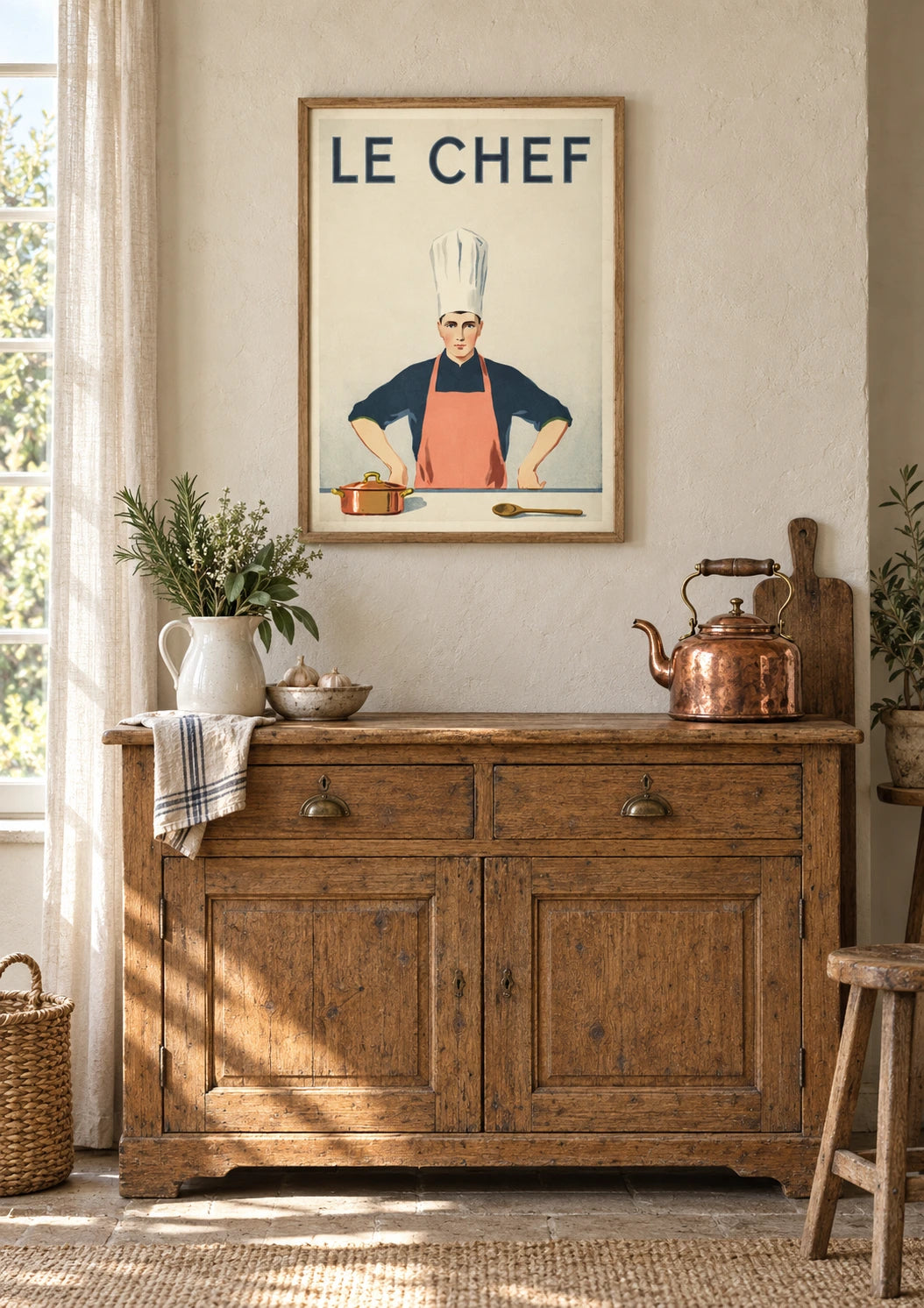 Mise en situation de Affiche Chef Cuisinier Ustensiles Cuisine Rétro