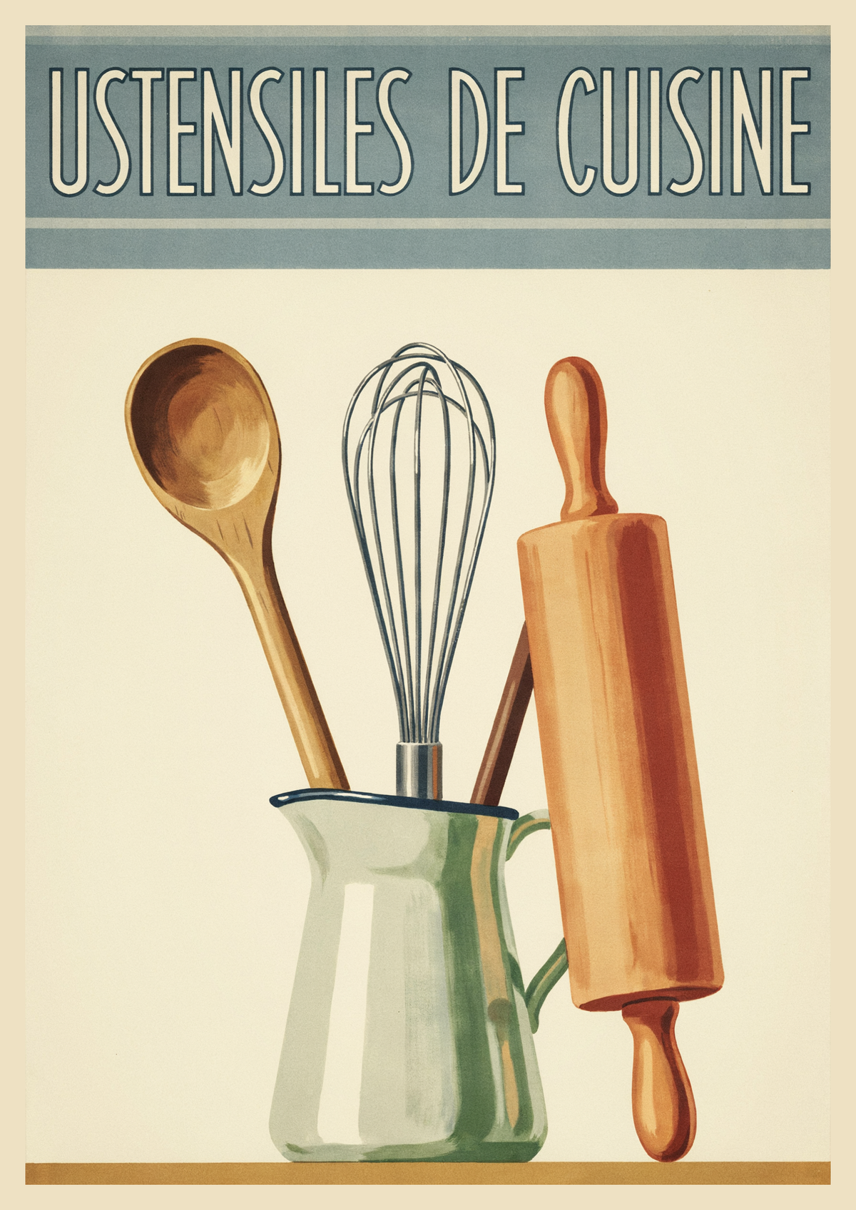 Affiche décoration ustensiles de cuisine style Art Déco