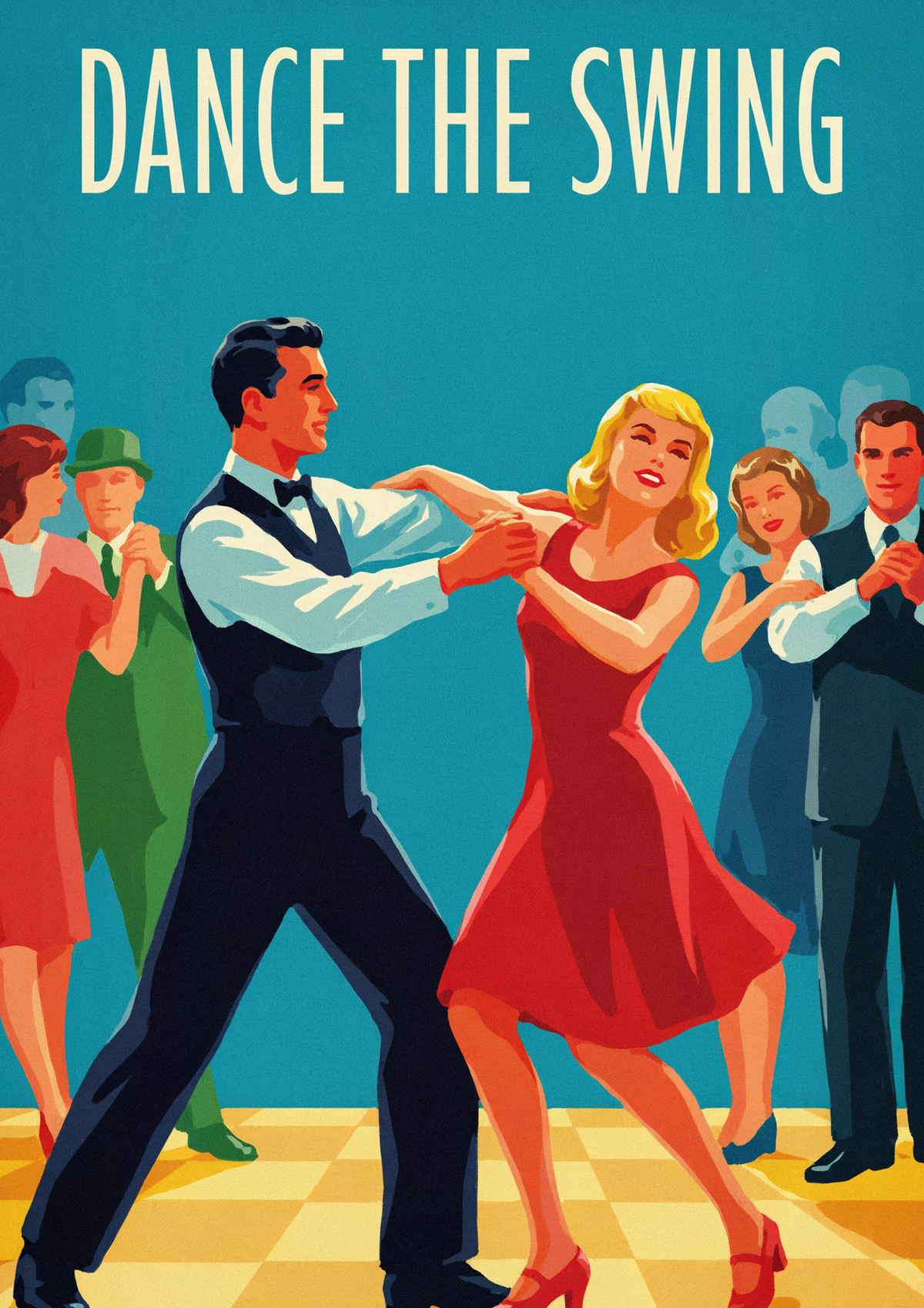 Affiche swing danseurs années 1940 style Art déco