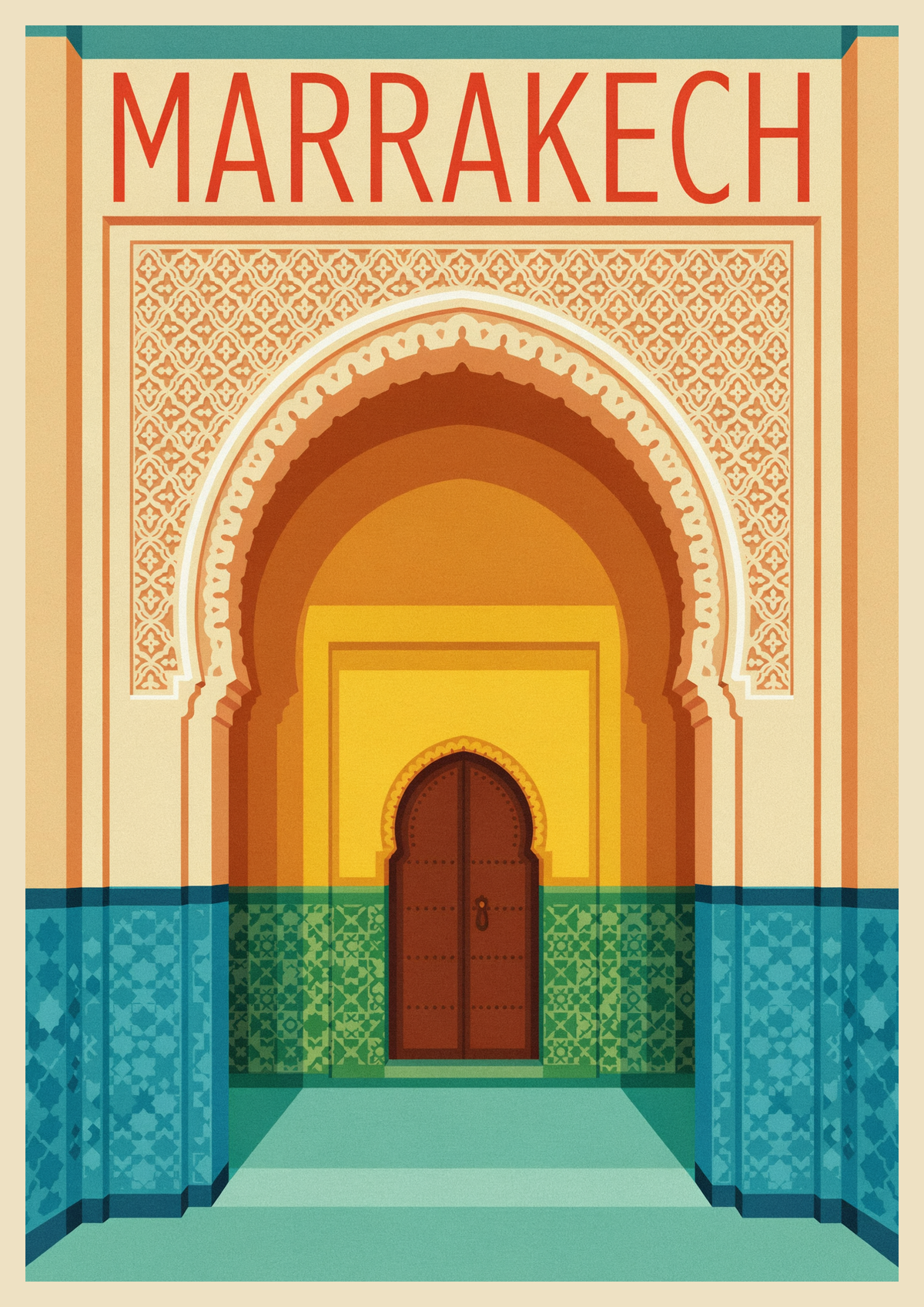 Affiche Marrakech architecture porte traditionnelle marocaine