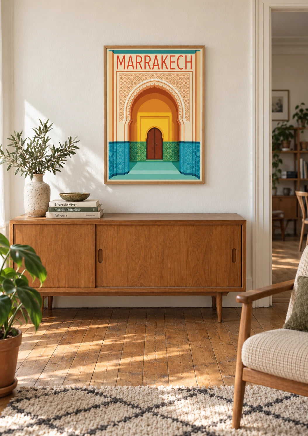 Affiche Marrakech architecture porte traditionnelle marocaine, A2, vue éloignée