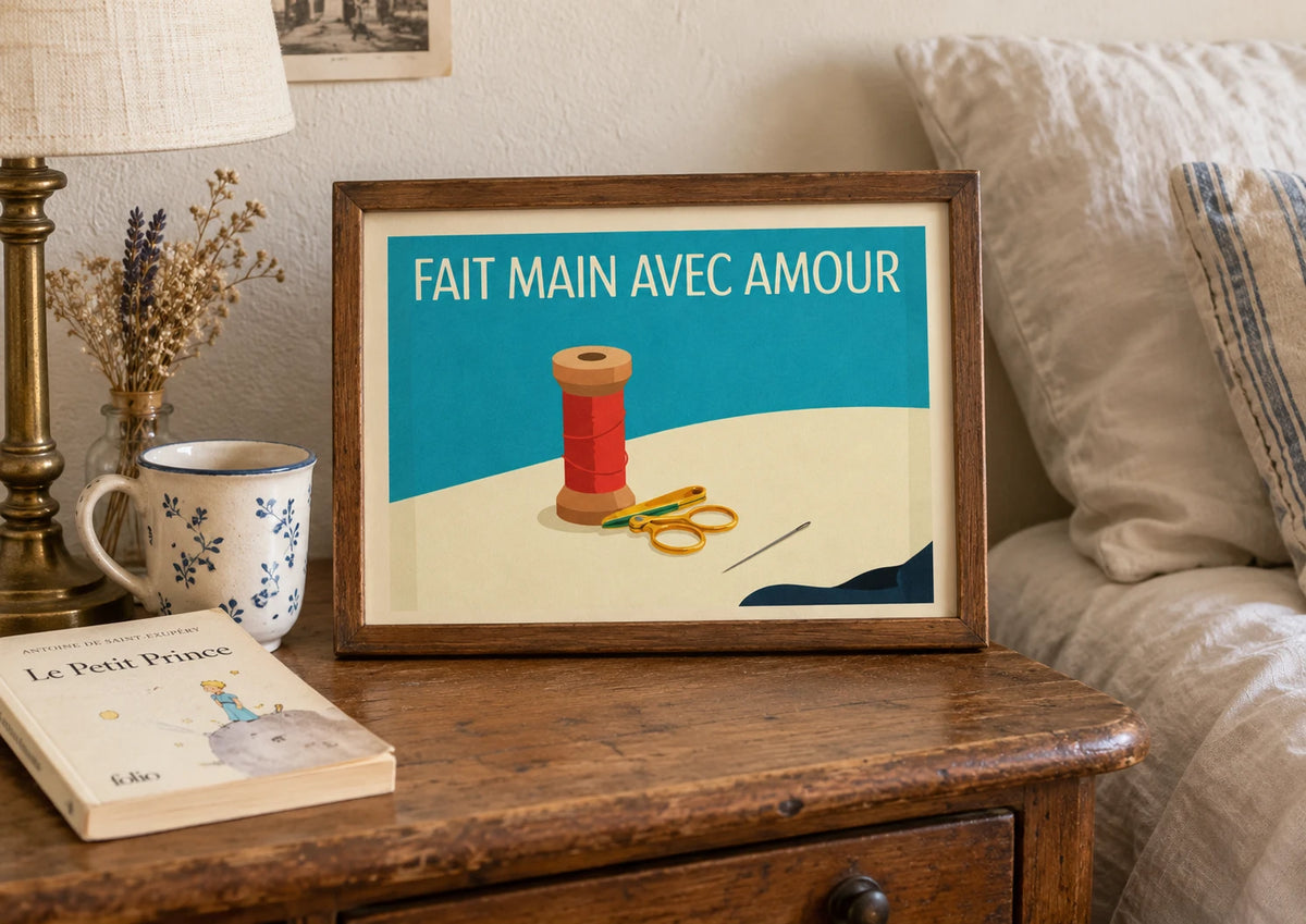 Bureau : mise en situation de Affiche couture Fait main avec amour