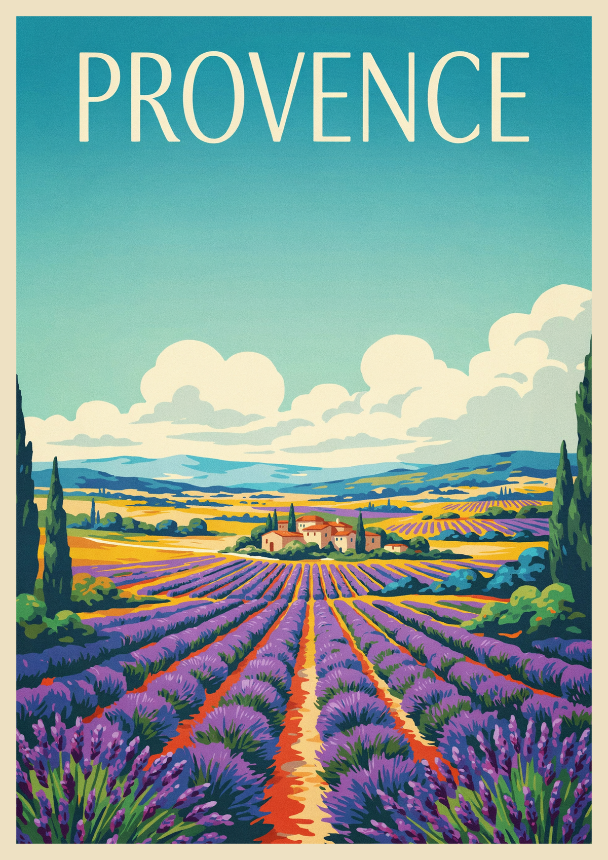 Affiche Lavande Provence Paysage Campagne Vintage