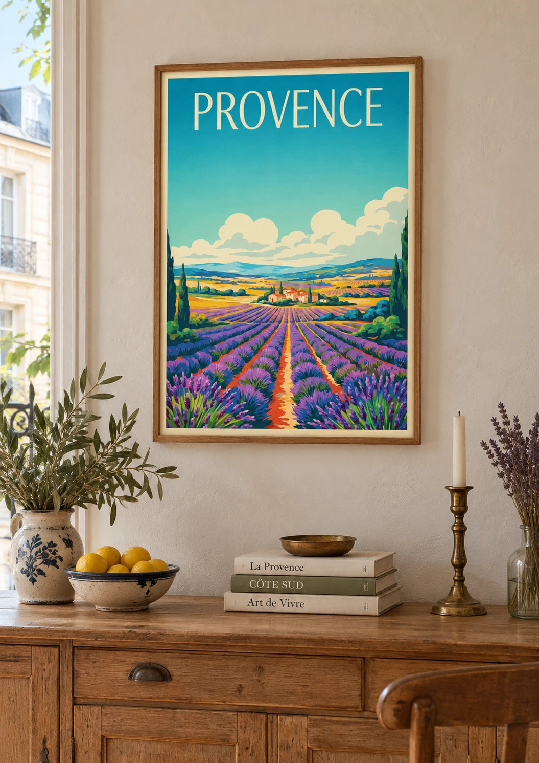 Mise en situation de Affiche Lavande Provence Paysage Campagne Vintage