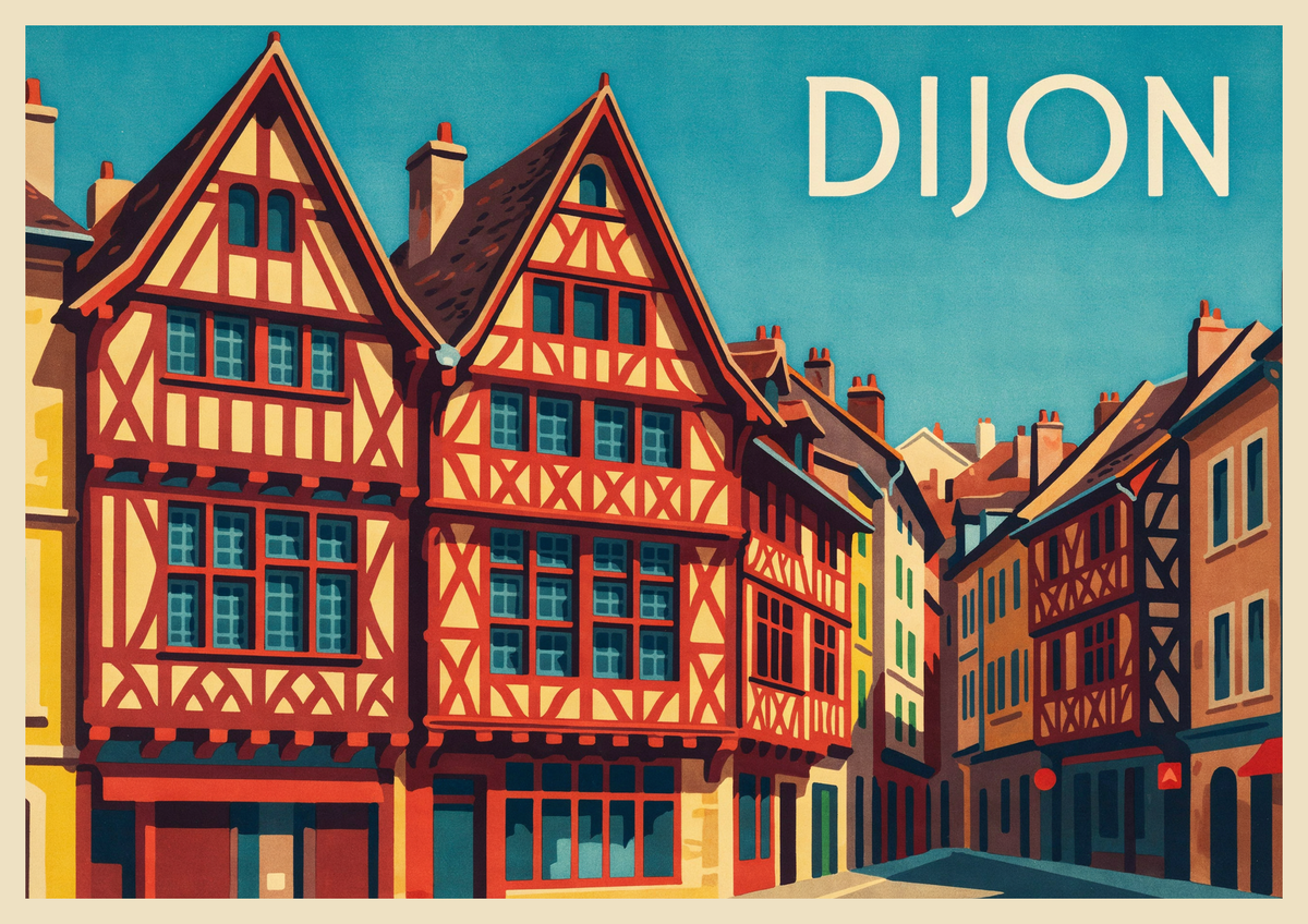 Affiche Dijon maisons colombages architecture médiévale